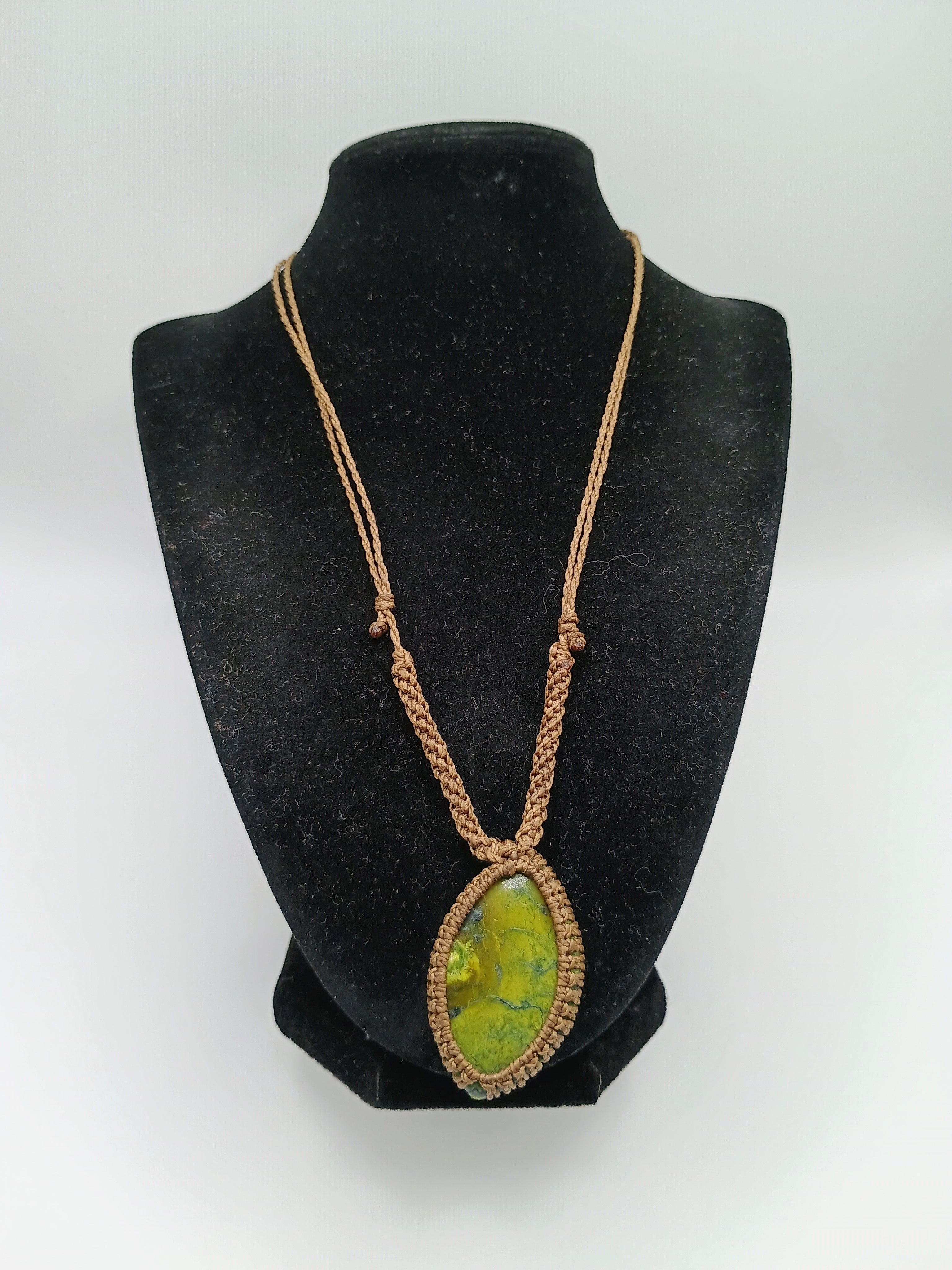 Handmade Macrame Necklace with Natural Serpentine Stone