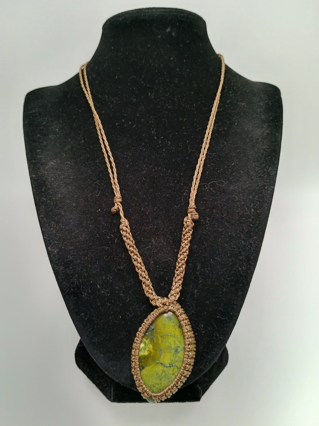 Handmade Macrame Necklace with Natural Serpentine Stone