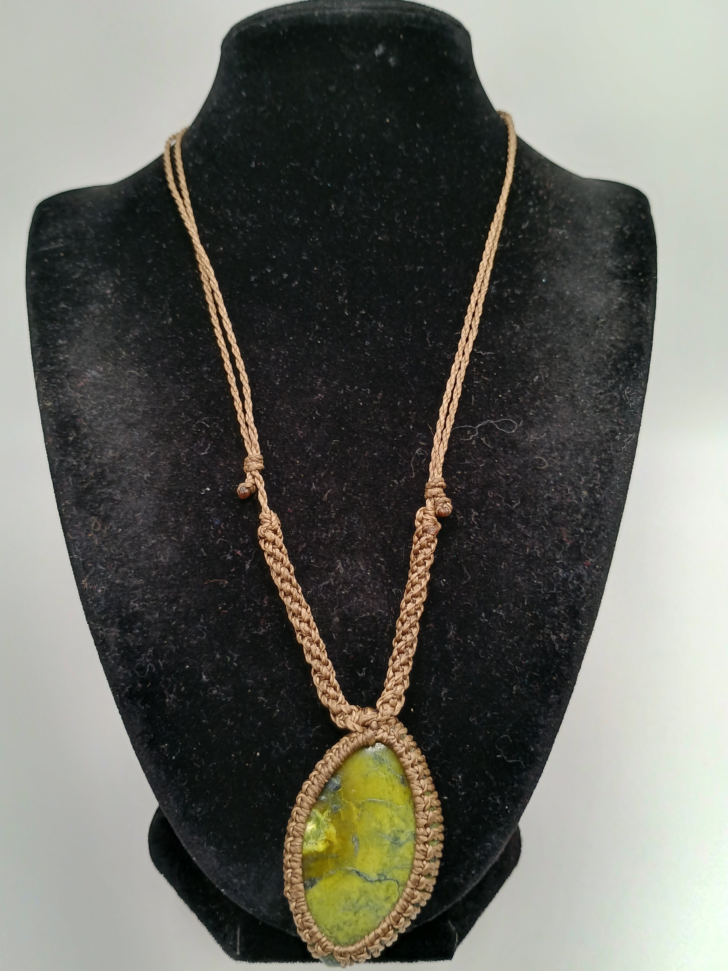 Handmade Macrame Necklace with Natural Serpentine Stone