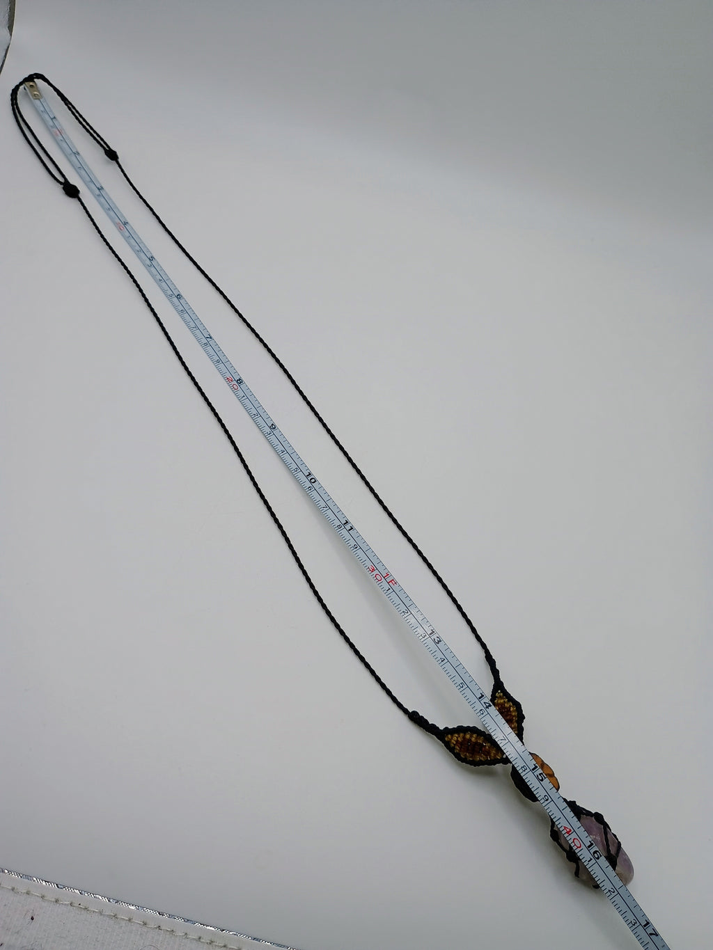 Macrame Necklace with Ayahuasca Flower, Quartz, and Amethyst - Spiritual Amulet