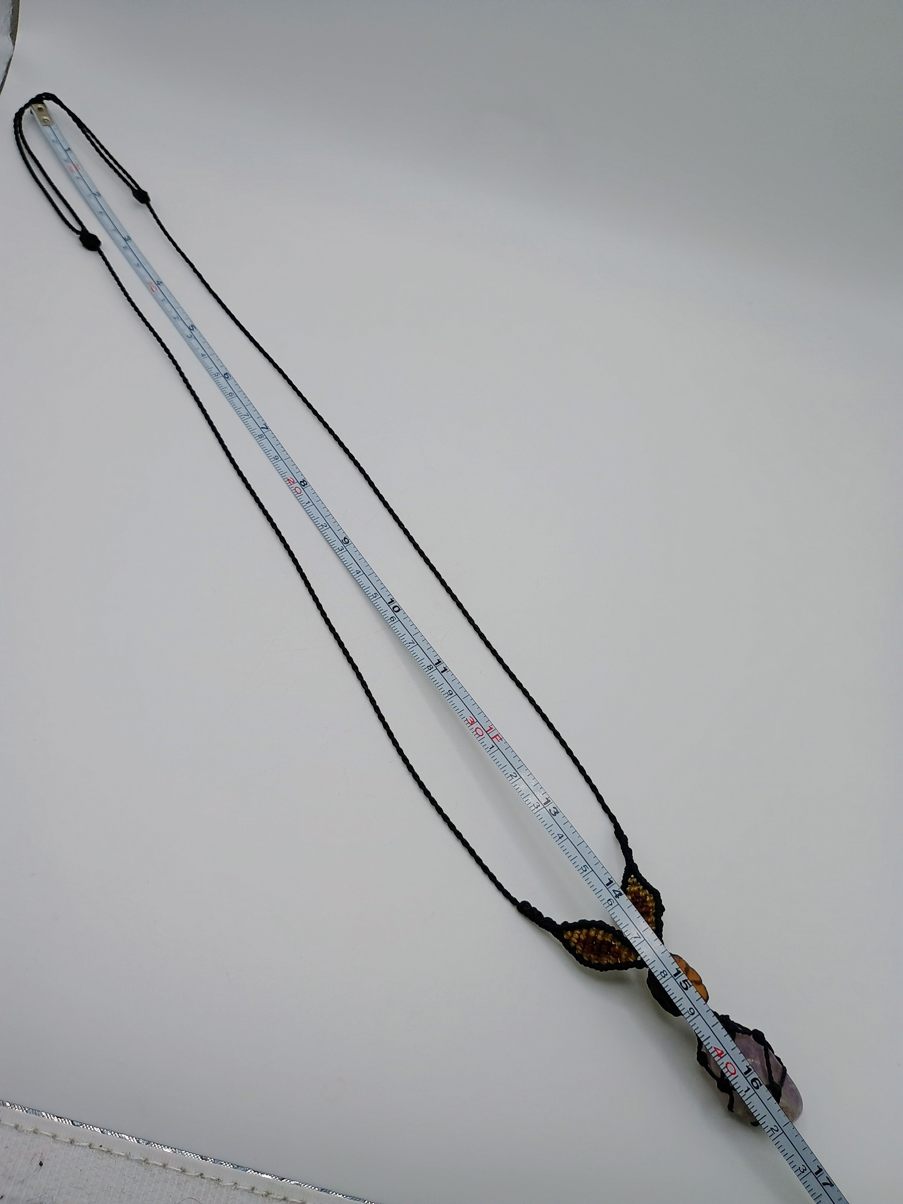Macrame Necklace with Ayahuasca Flower, Quartz, and Amethyst - Spiritual Amulet