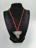 Hand-Carved Stone Bull Necklace, Macrame Choker, Red Heart
