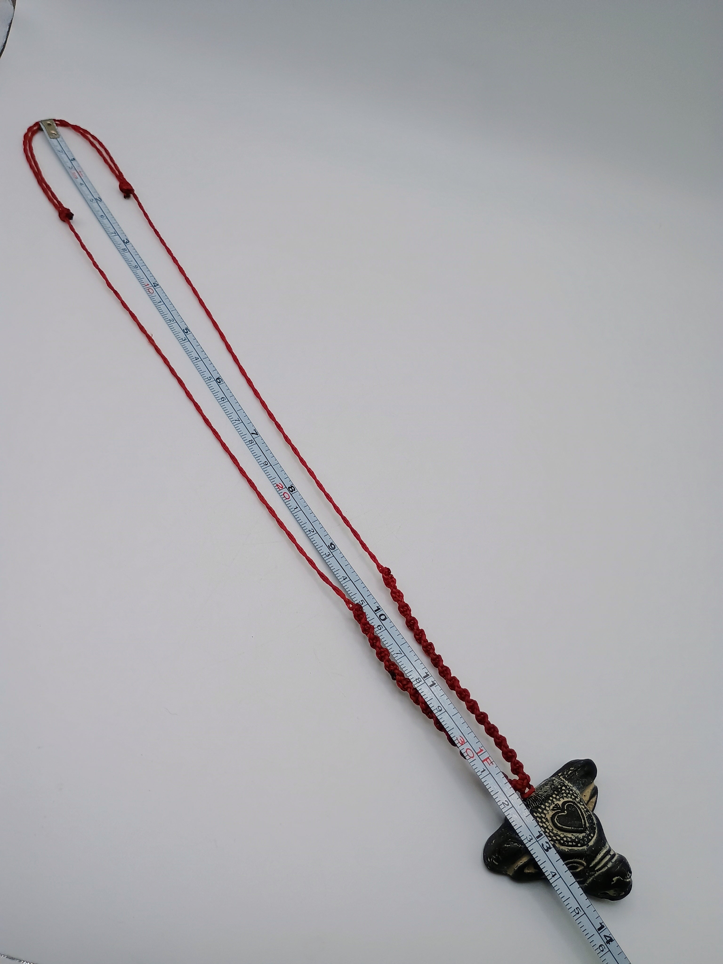 Hand-Carved Stone Bull Necklace, Macrame Choker, Red Heart