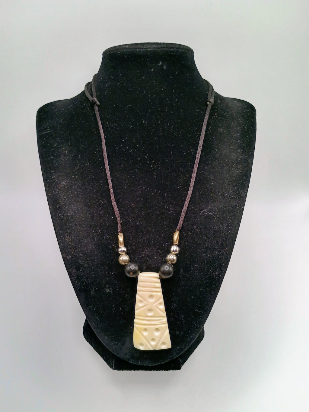 Handmade Macrame Pendant Necklace with Carved Bone