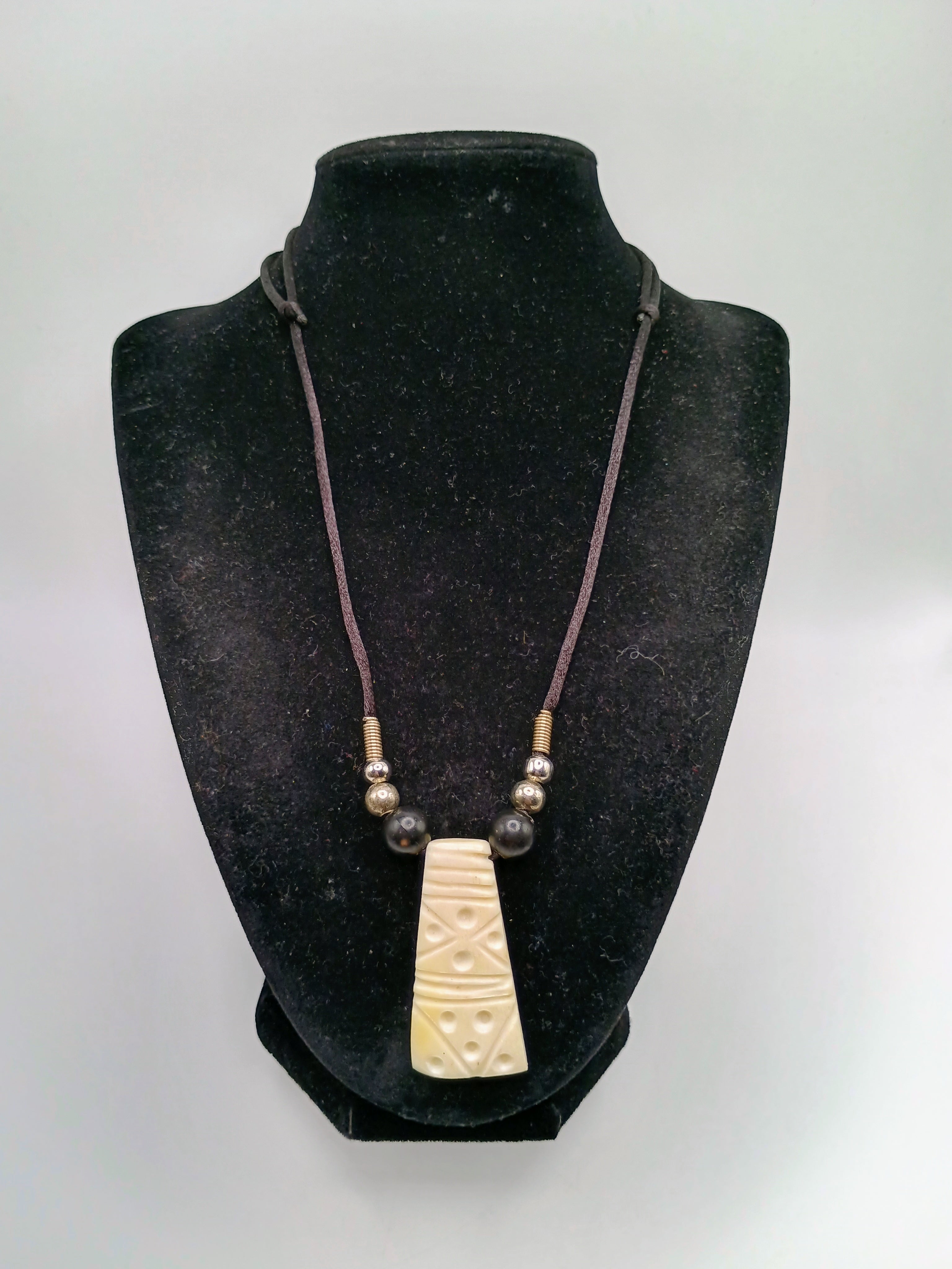 Handmade Macrame Pendant Necklace with Carved Bone