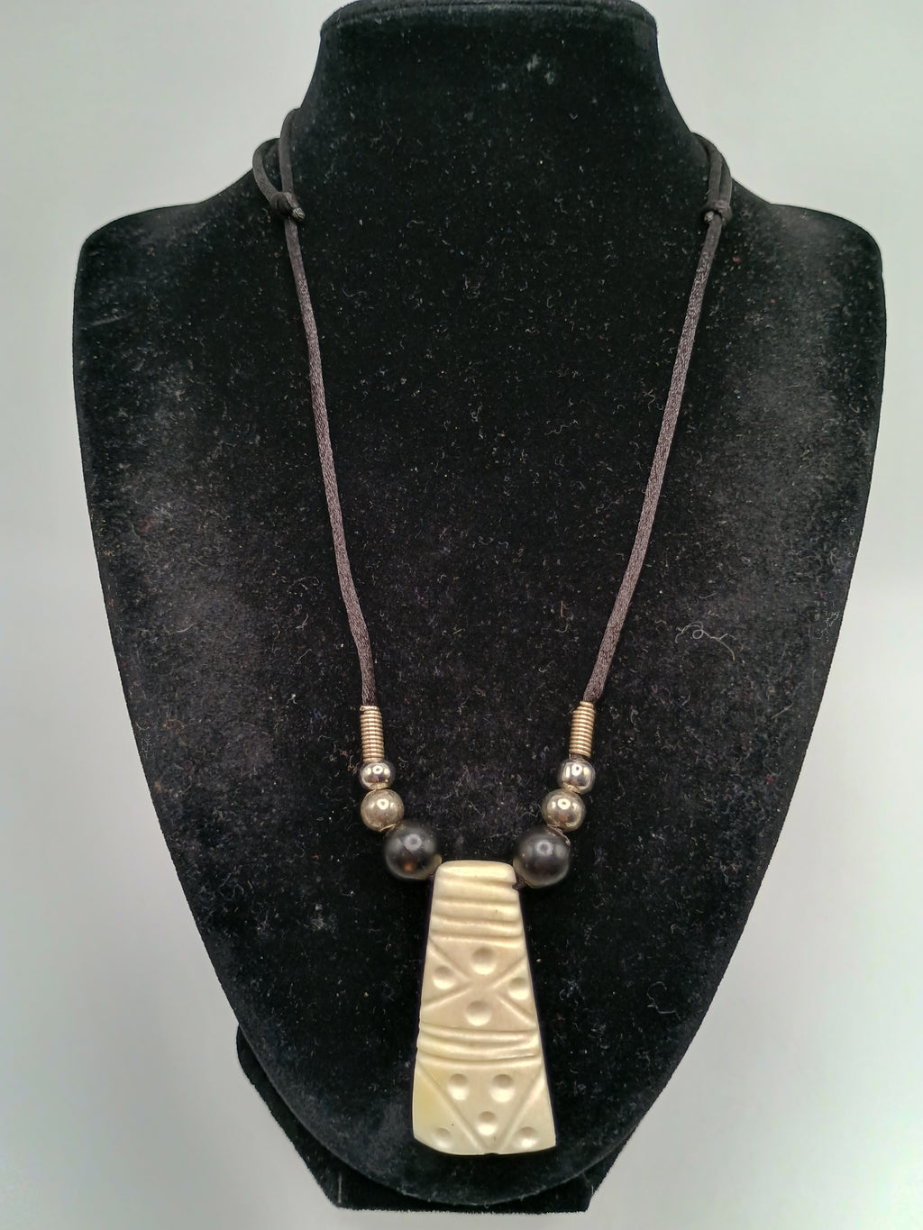 Handmade Macrame Pendant Necklace with Carved Bone