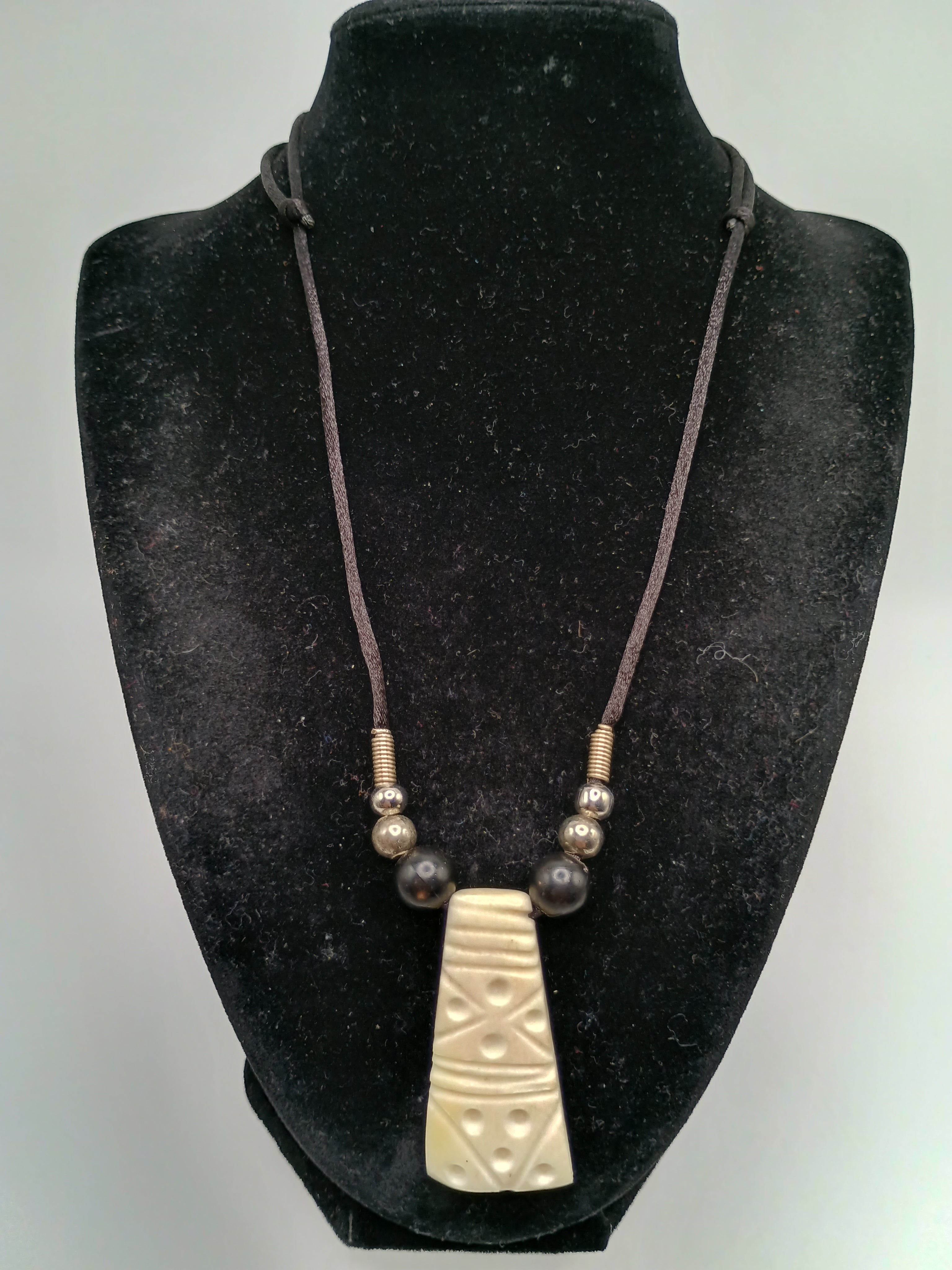 Handmade Macrame Pendant Necklace with Carved Bone