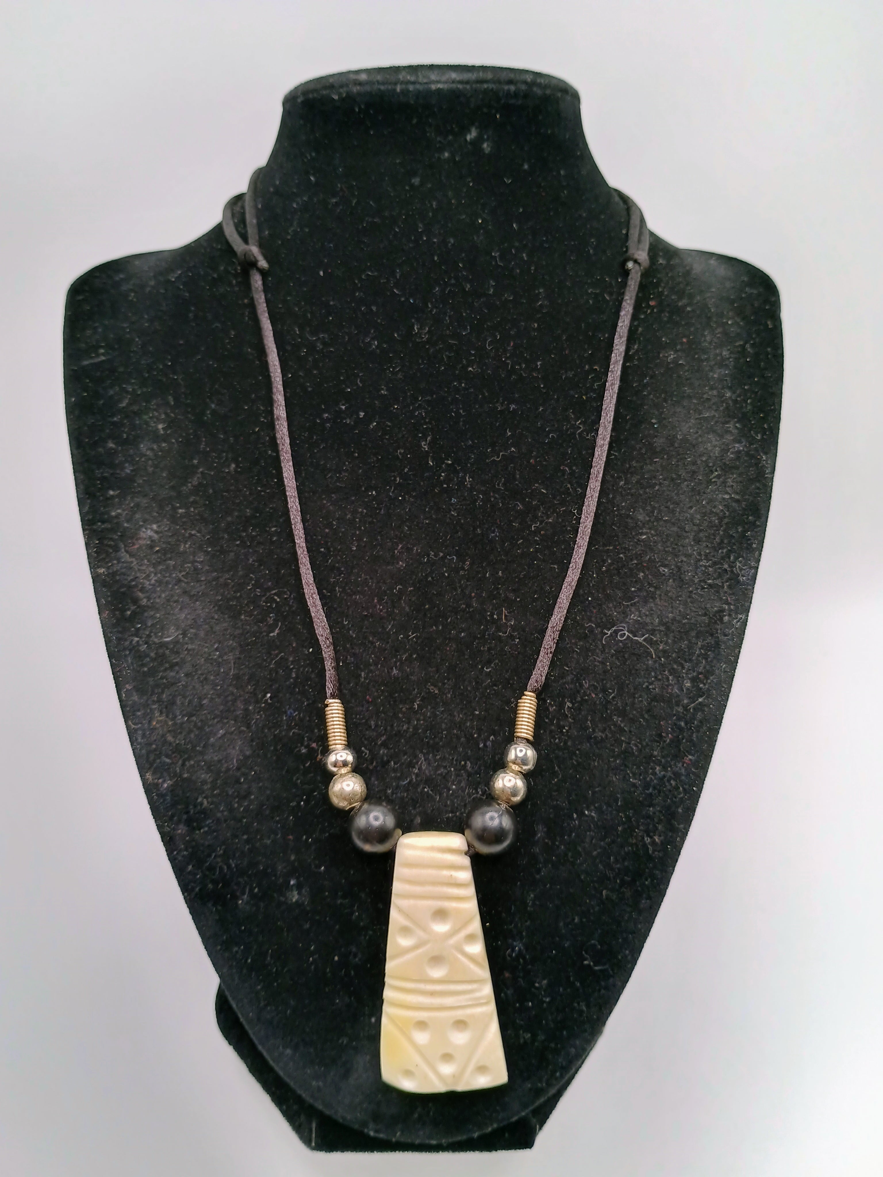Handmade Macrame Pendant Necklace with Carved Bone