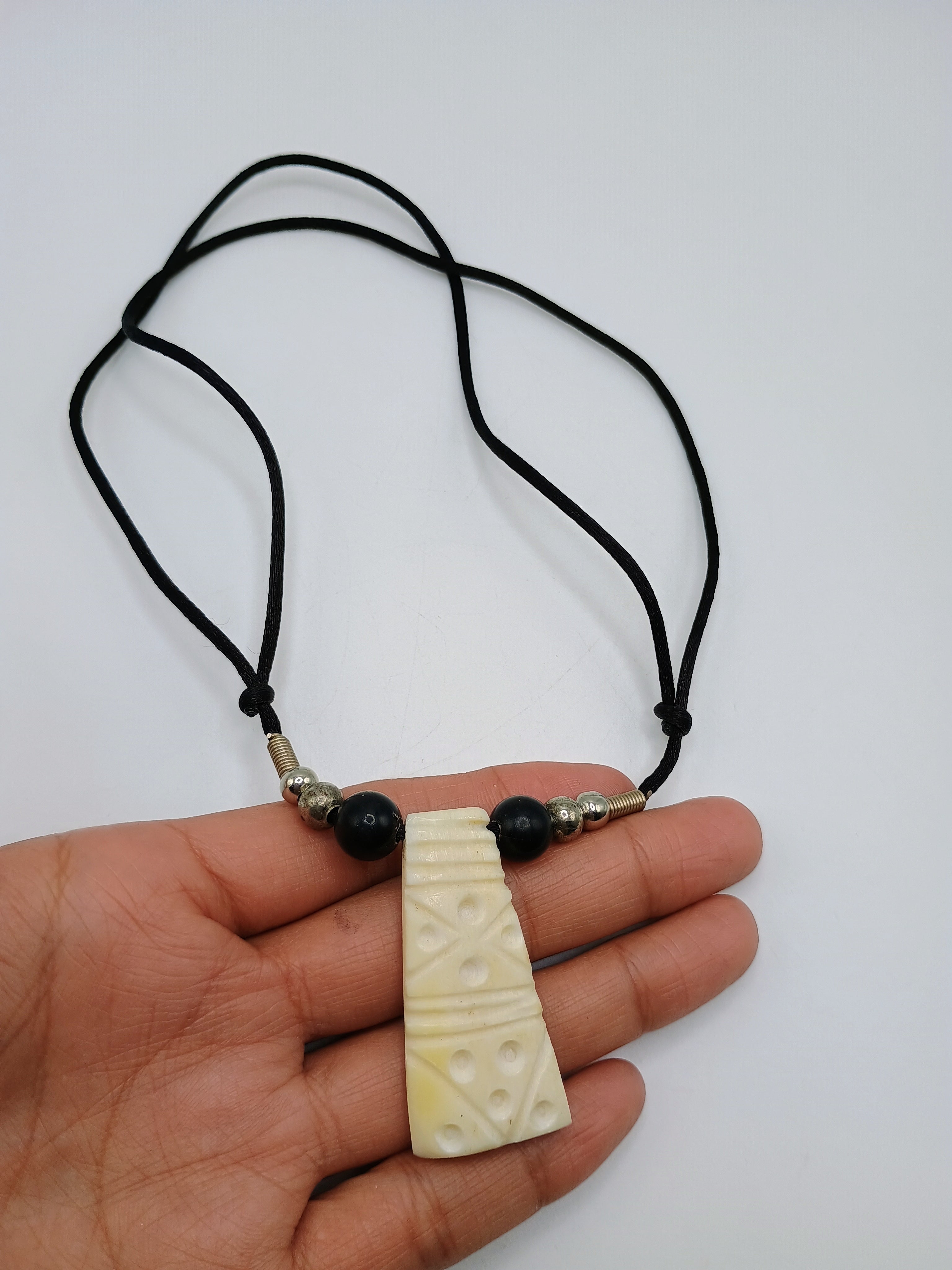 Handmade Macrame Pendant Necklace with Carved Bone