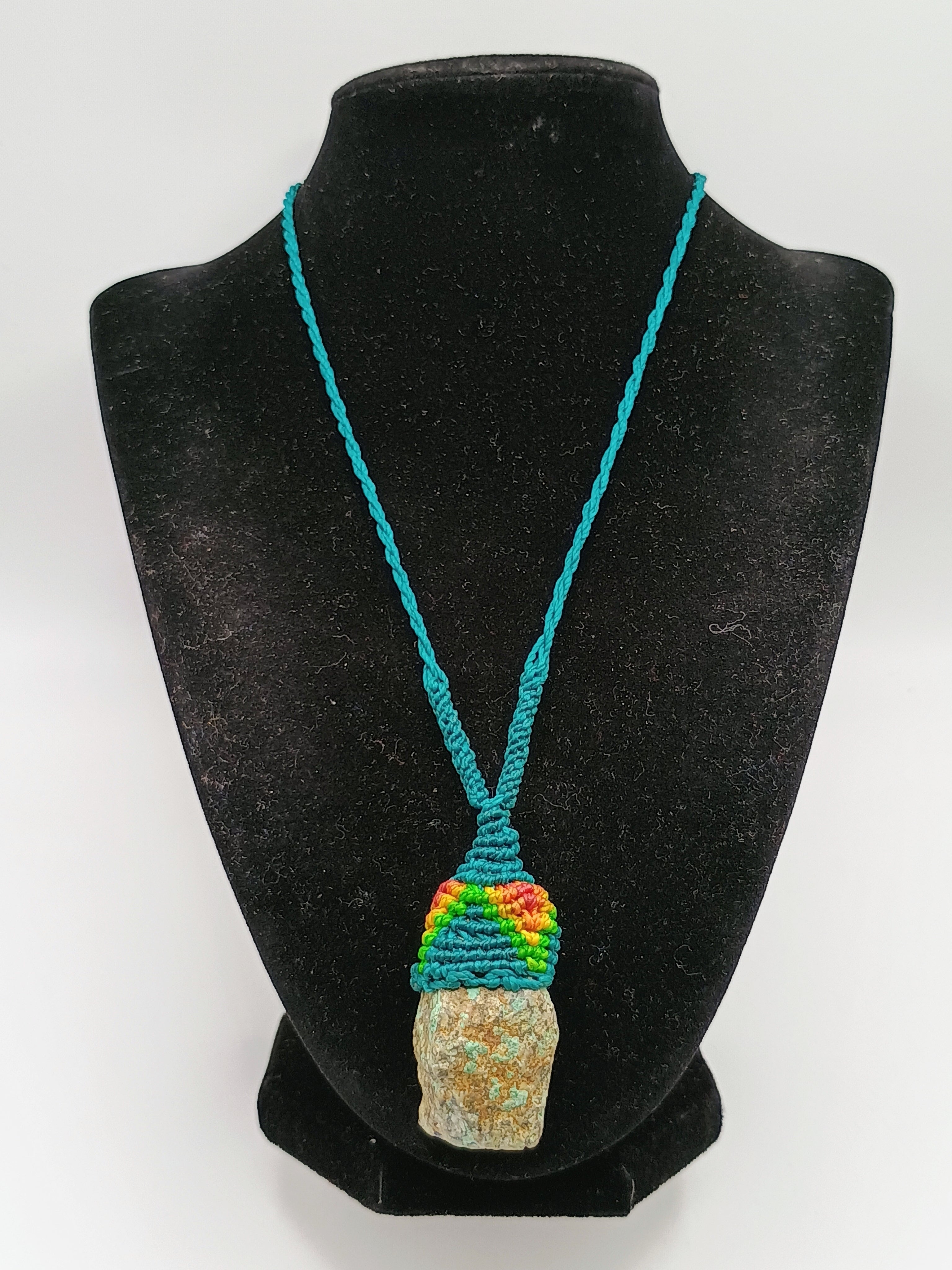 Handmade Macrame Necklace with Natural Turquoise Stone