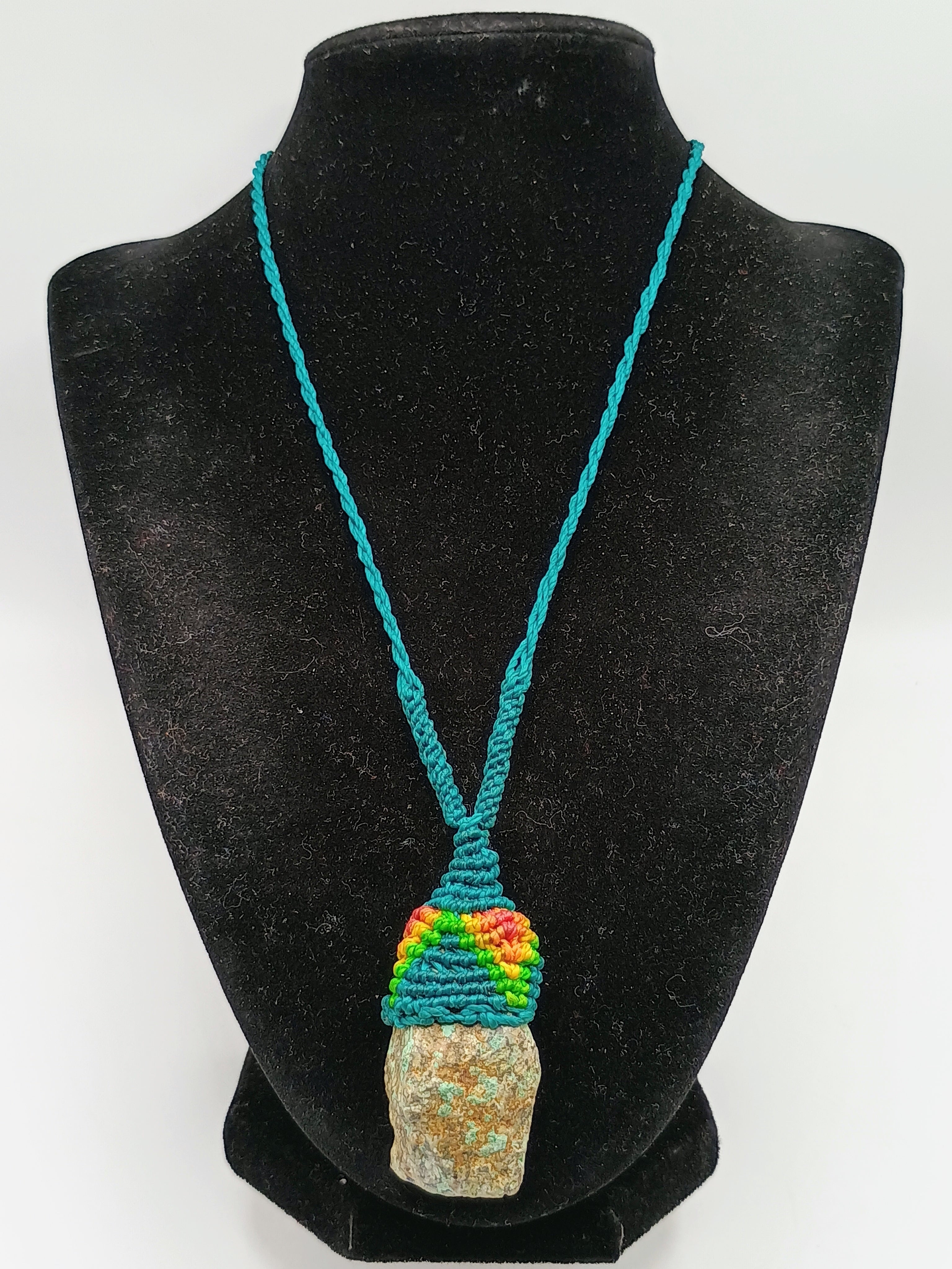 Handmade Macrame Necklace with Natural Turquoise Stone