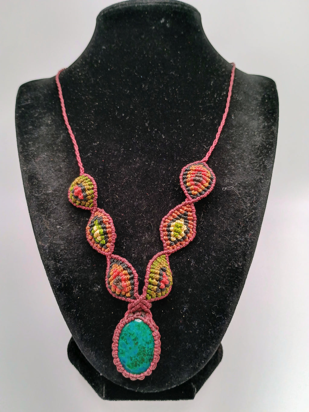 Handmade Macrame Necklace with Natural Turquoise and Chrysocolla Stone
