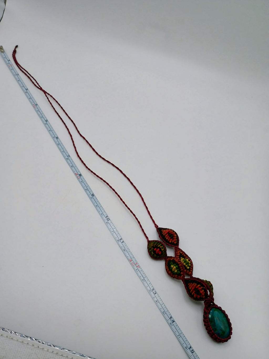 Handmade Macrame Necklace with Natural Turquoise and Chrysocolla Stone