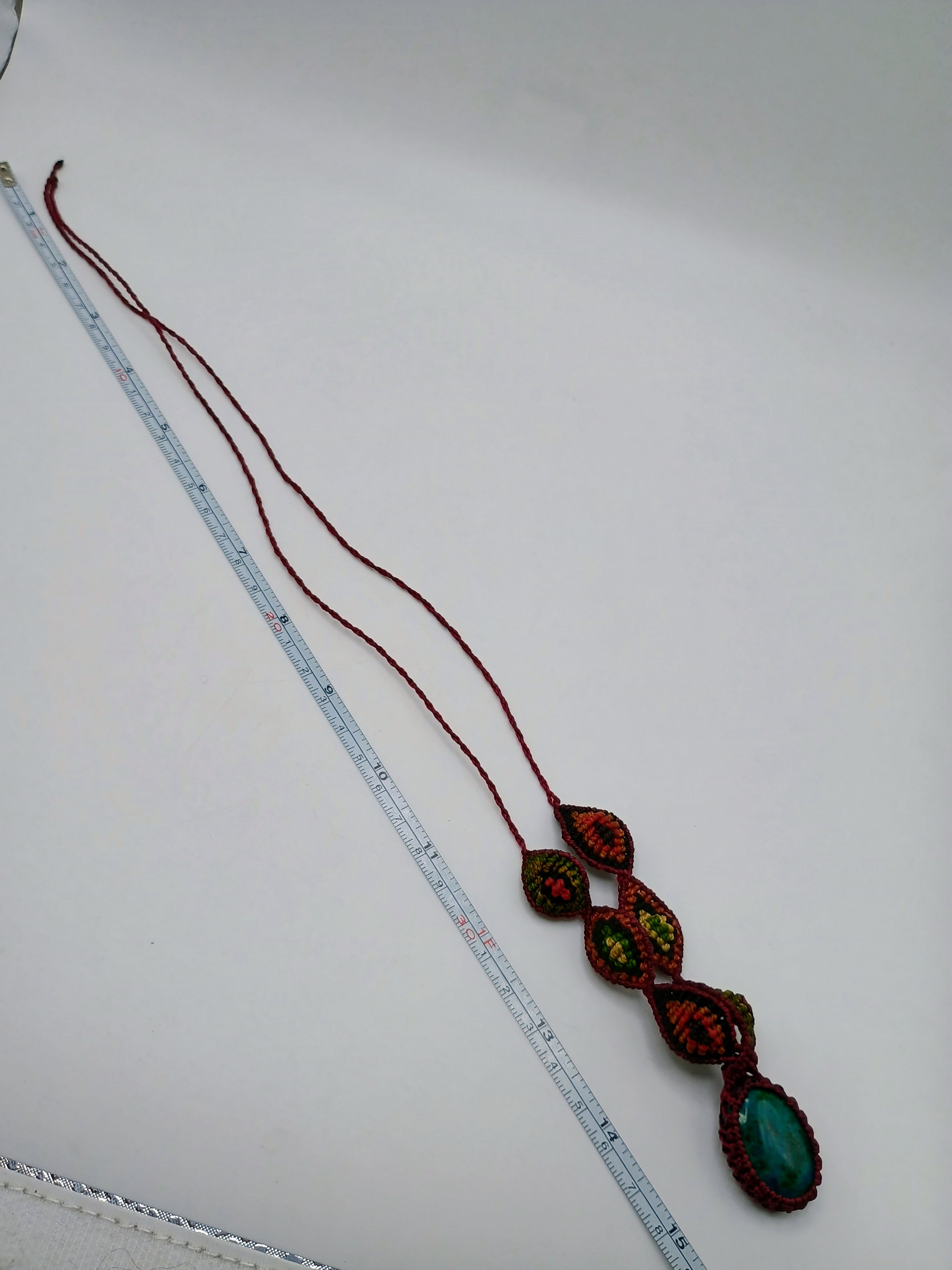 Handmade Macrame Necklace with Natural Turquoise and Chrysocolla Stone