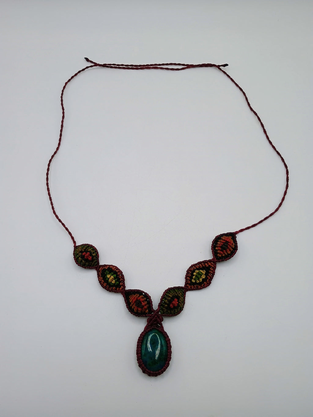 Handmade Macrame Necklace with Natural Turquoise and Chrysocolla Stone