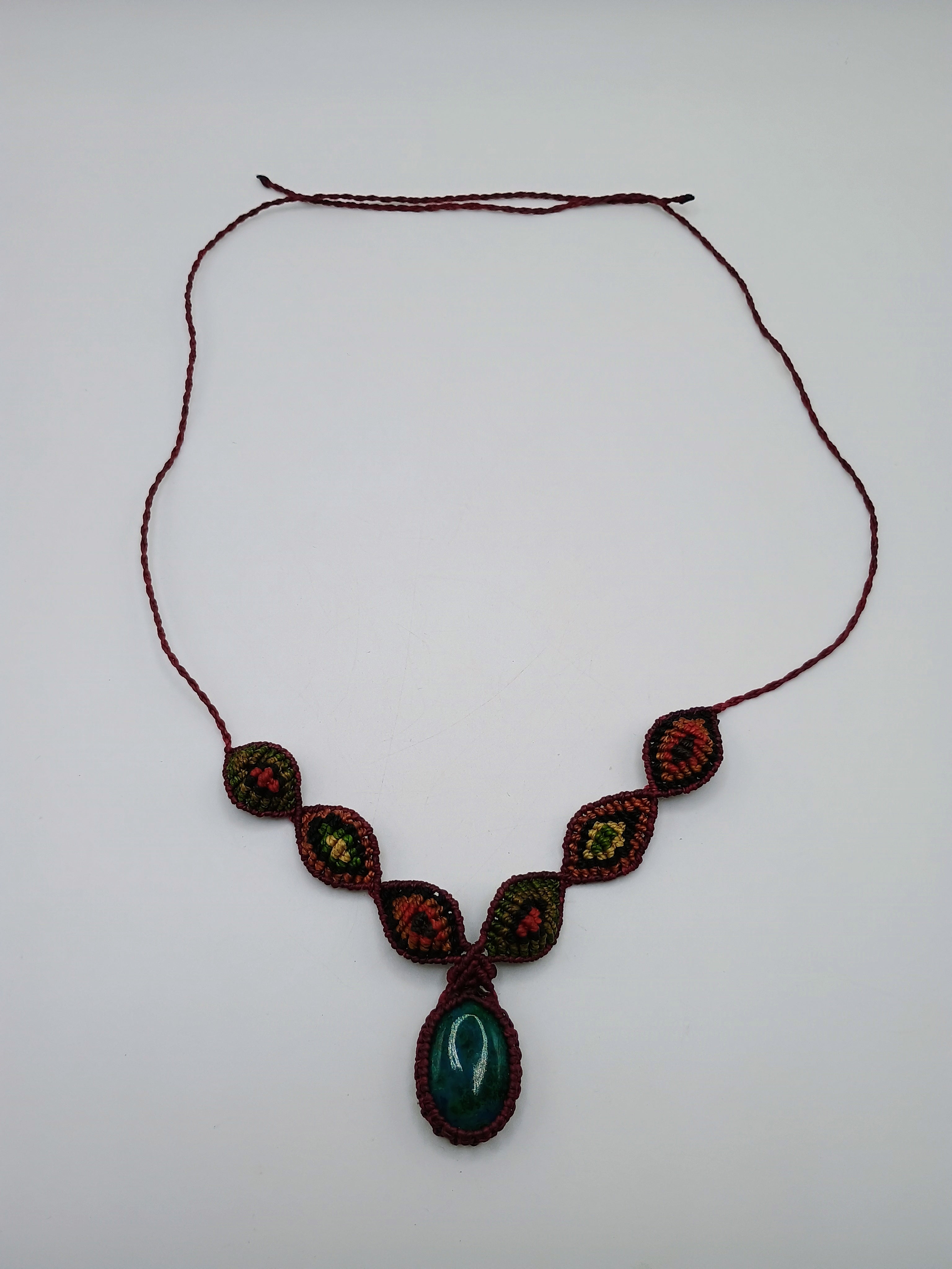 Handmade Macrame Necklace with Natural Turquoise and Chrysocolla Stone