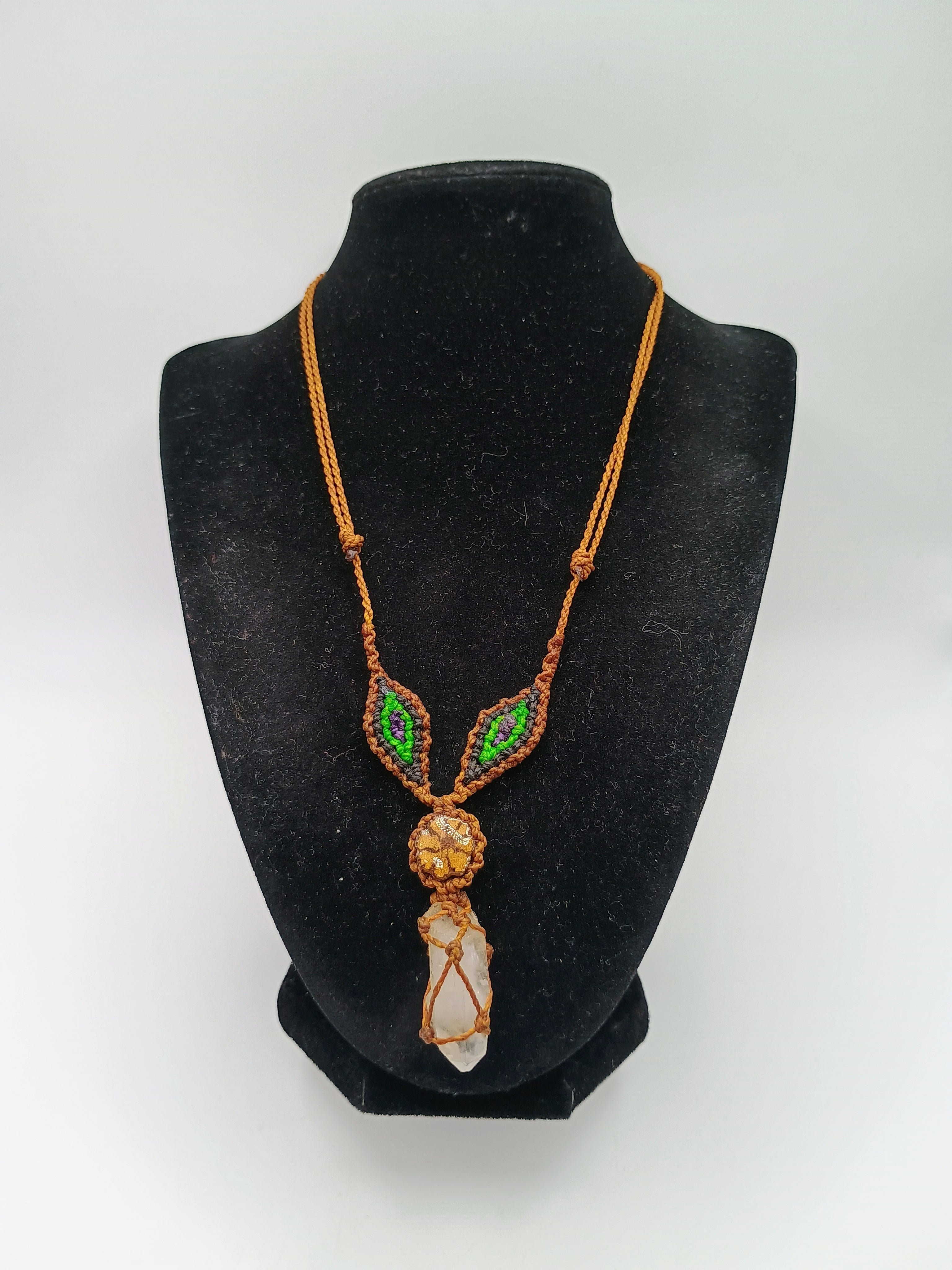Handmade Macrame Necklace with Clear Quartz Crystal