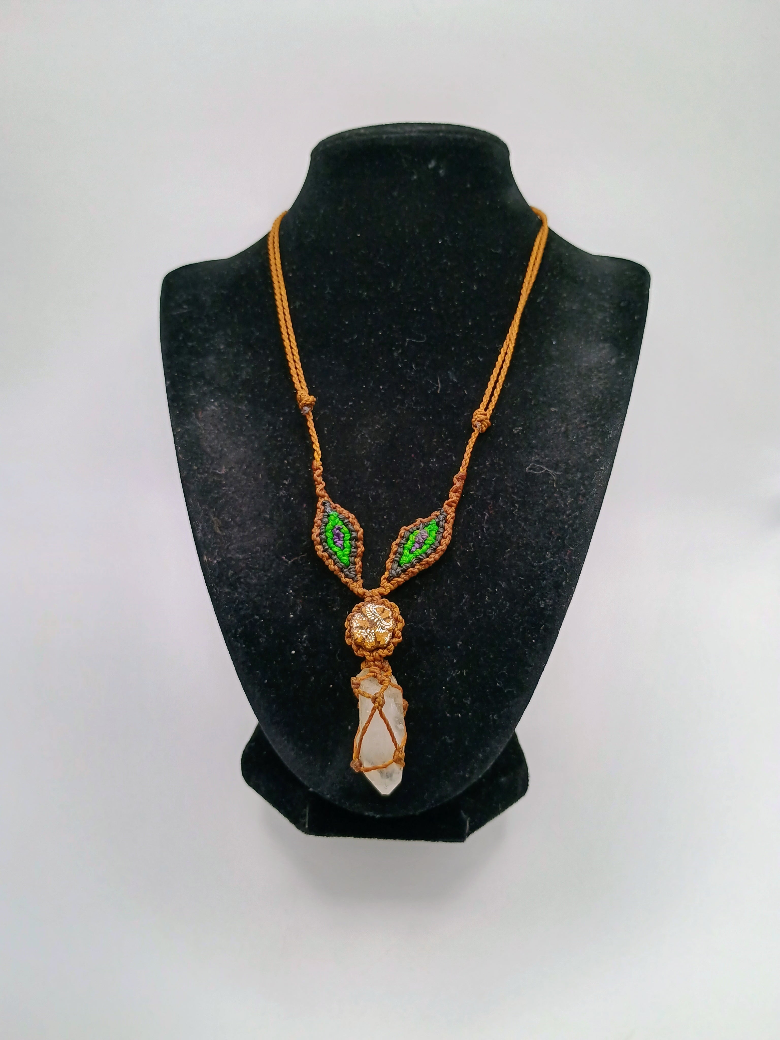 Handmade Macrame Necklace with Clear Quartz Crystal