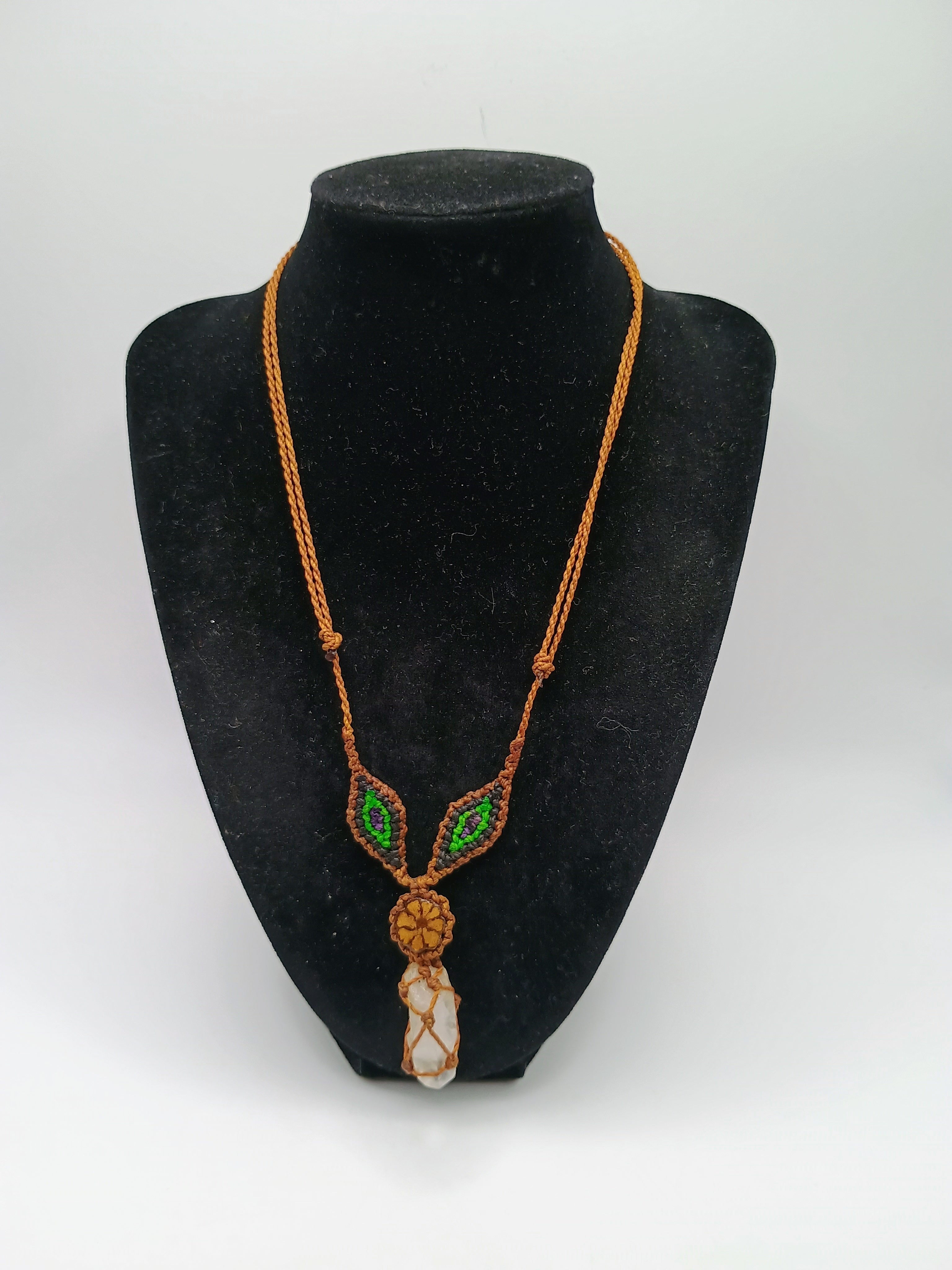 Handmade Macrame Necklace with Clear Quartz Crystal