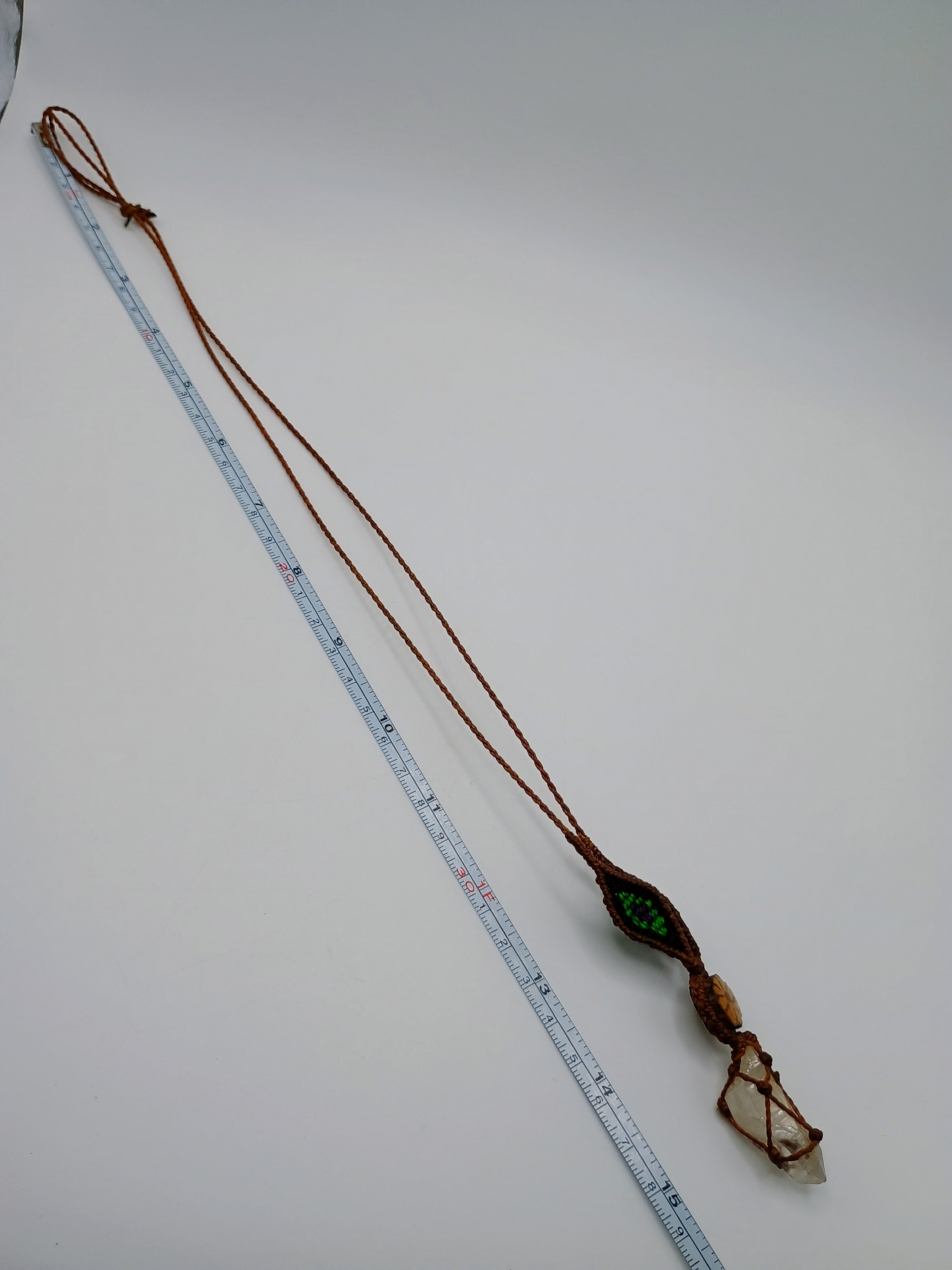 Handmade Macrame Necklace with Clear Quartz Crystal