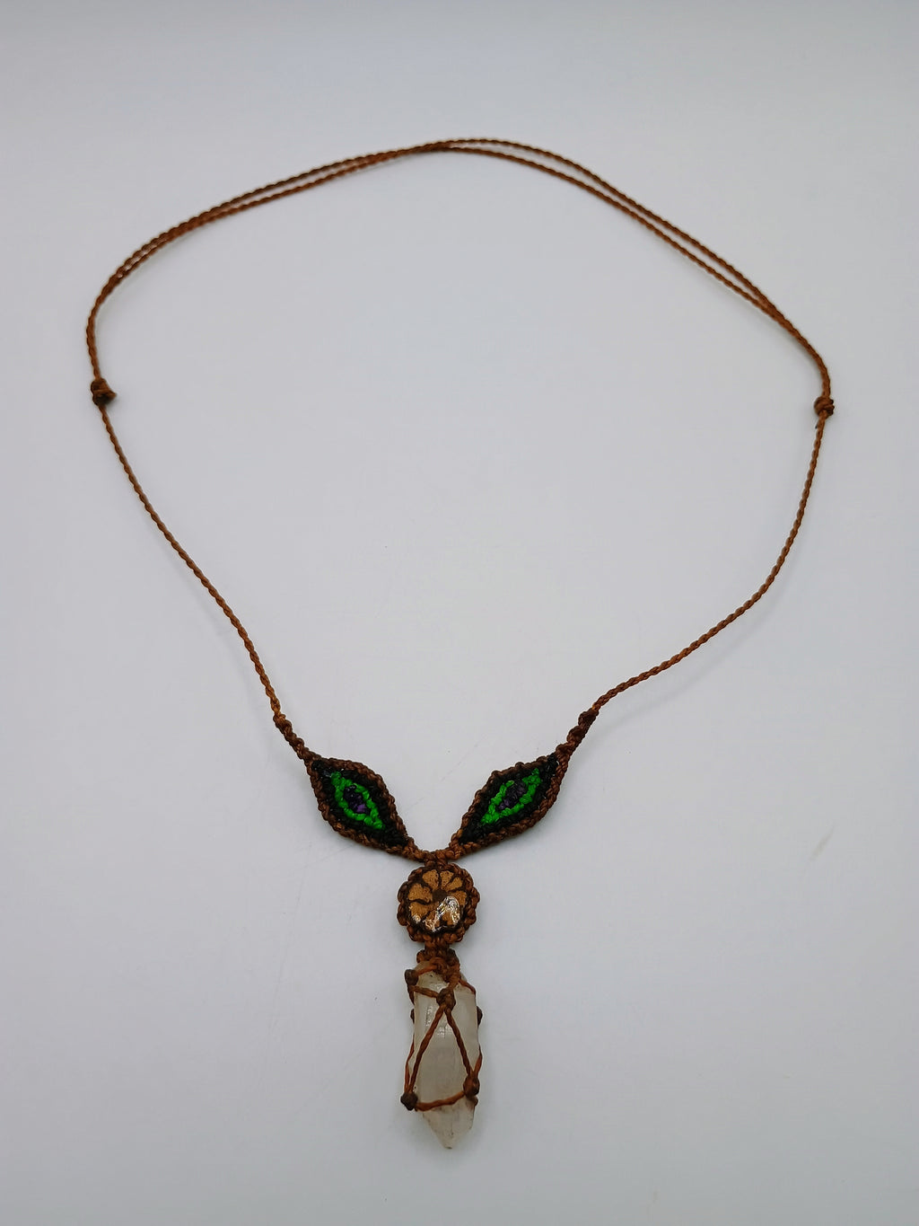 Handmade Macrame Necklace with Clear Quartz Crystal