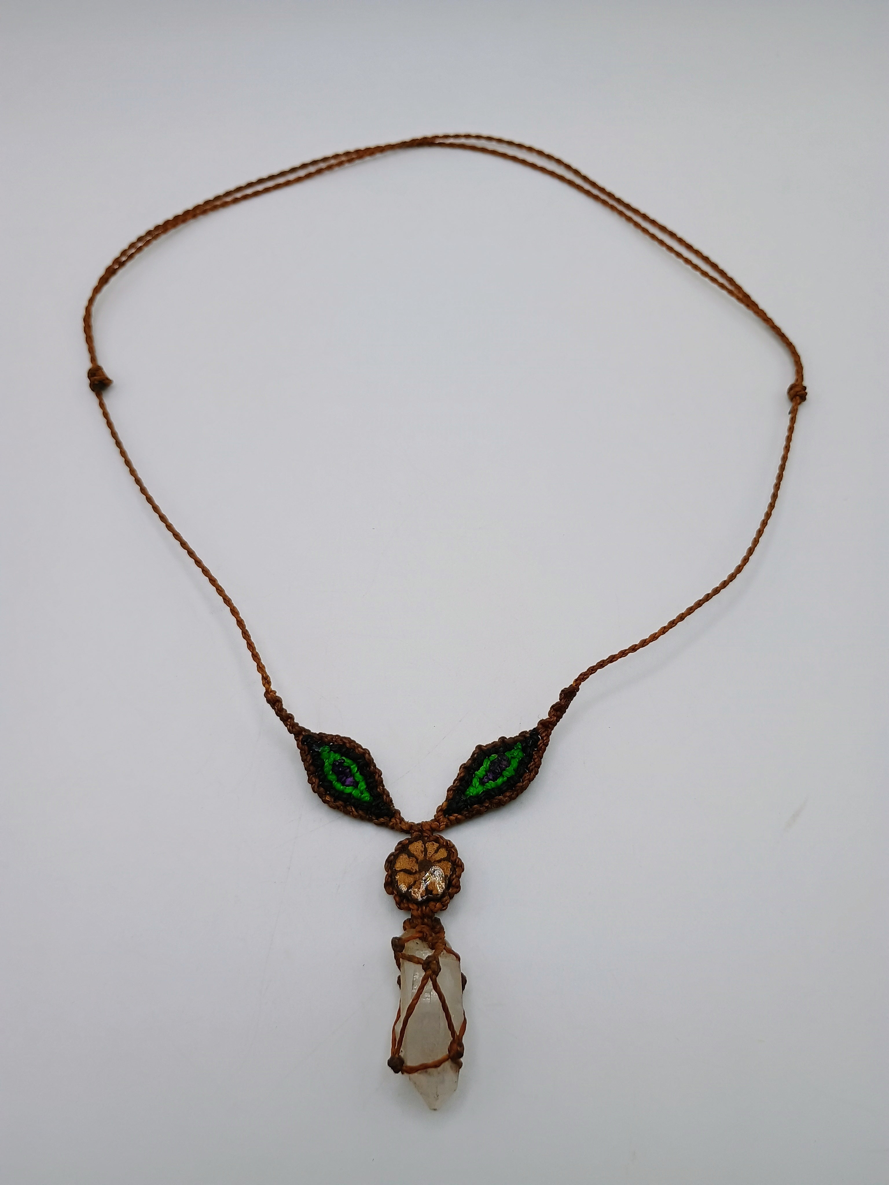 Handmade Macrame Necklace with Clear Quartz Crystal