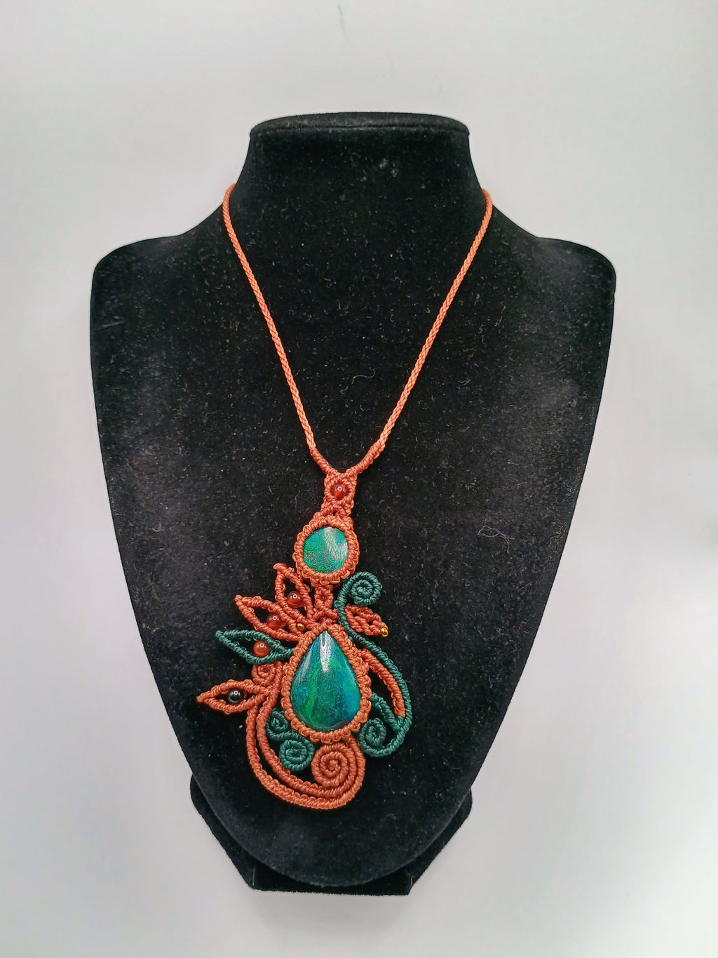 Eye-catching Macrame Necklace with Natural Turquoise Stones.