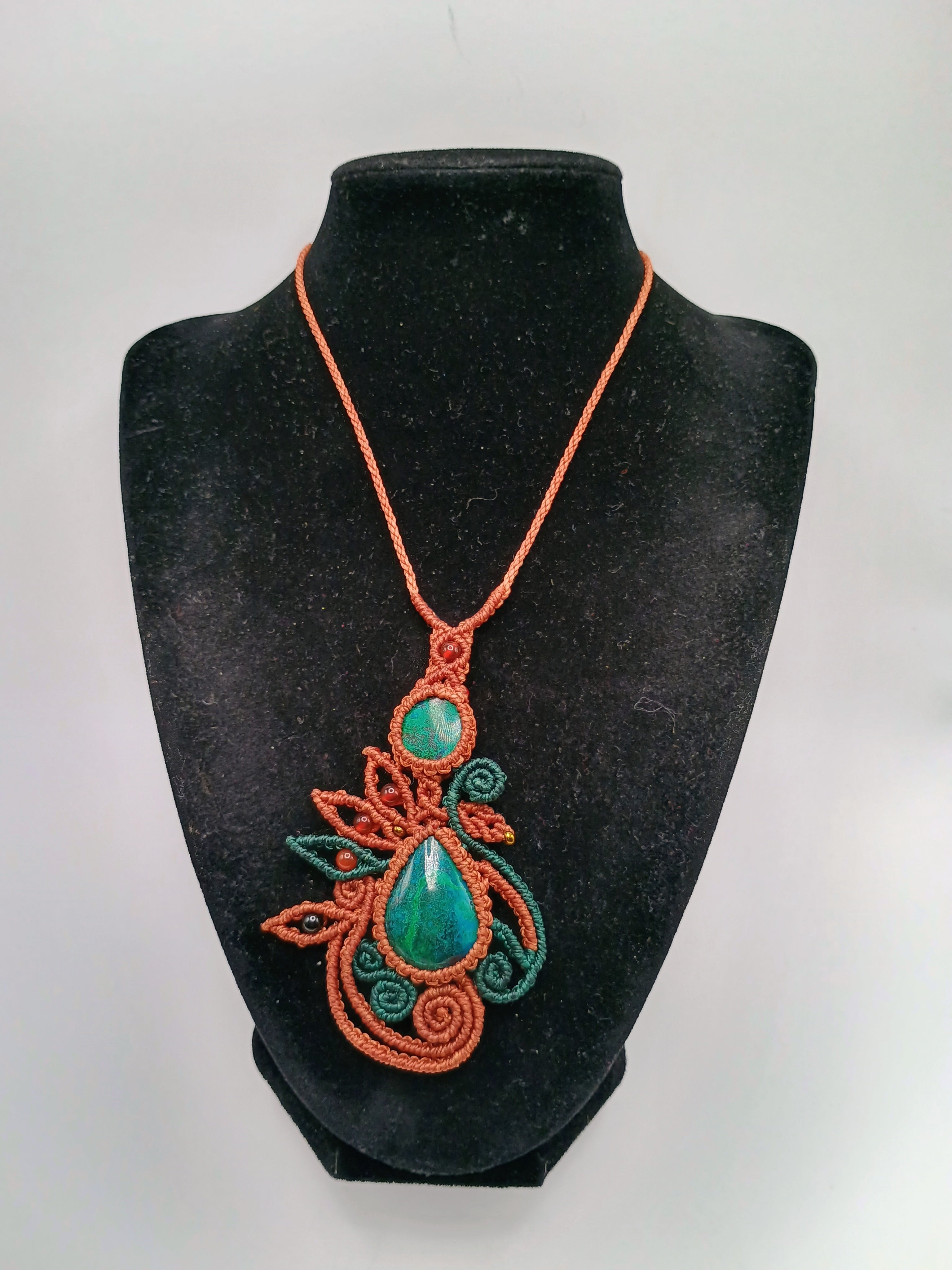 Eye-catching Macrame Necklace with Natural Turquoise Stones.