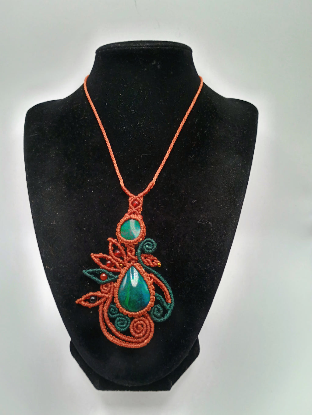Eye-catching Macrame Necklace with Natural Turquoise Stones.