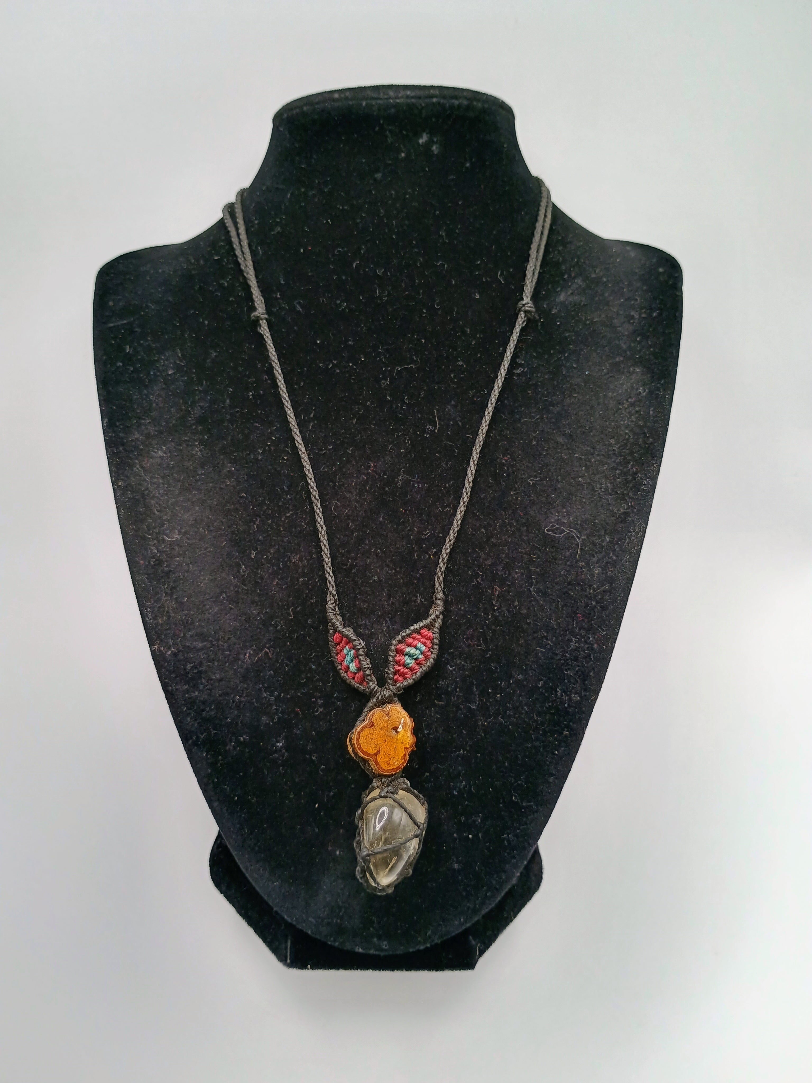 Natural Citrine Macramé Thread Woven Amulet Necklace