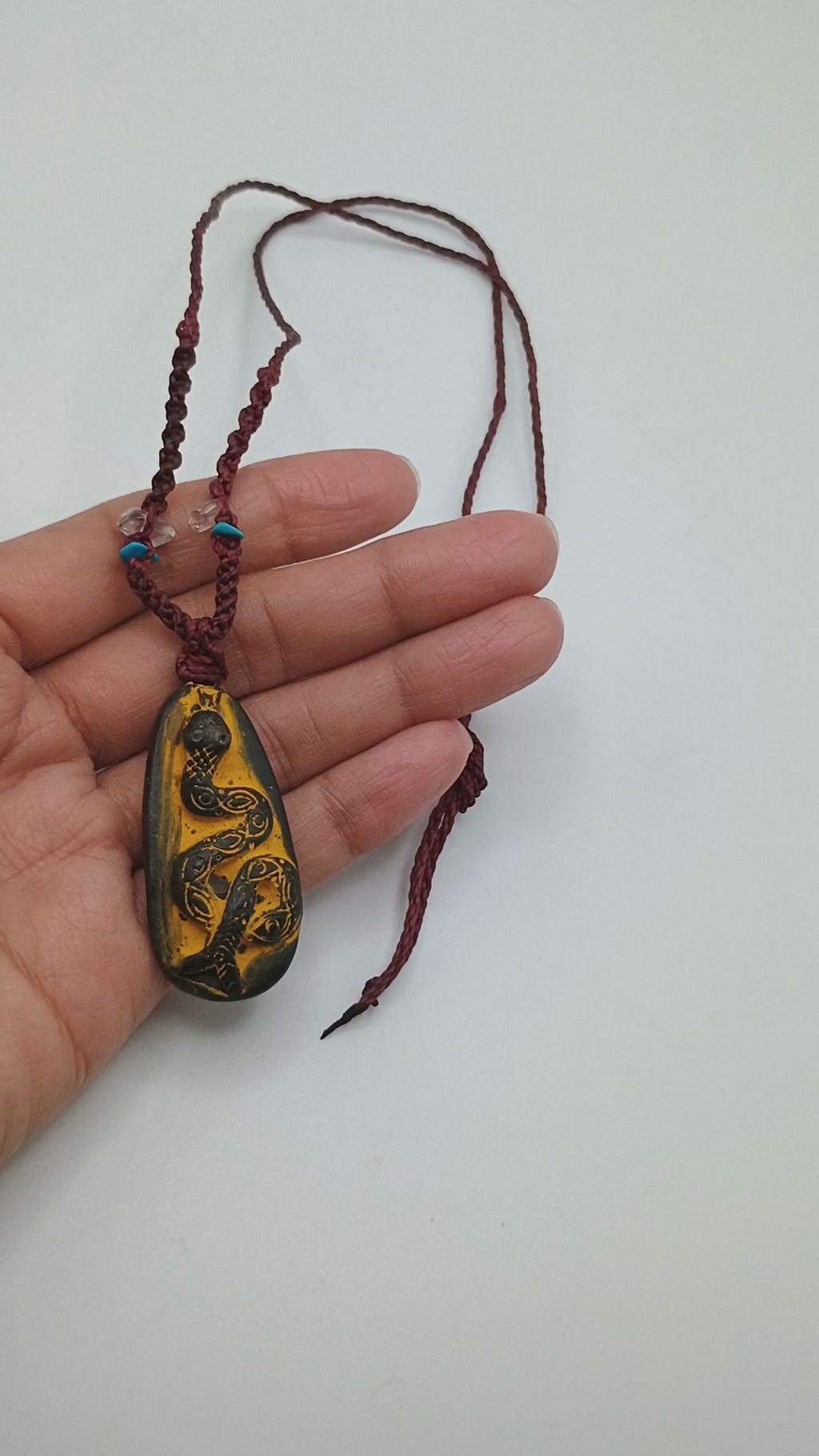 Handmade Necklace with Snake Pendant and Processed Stone