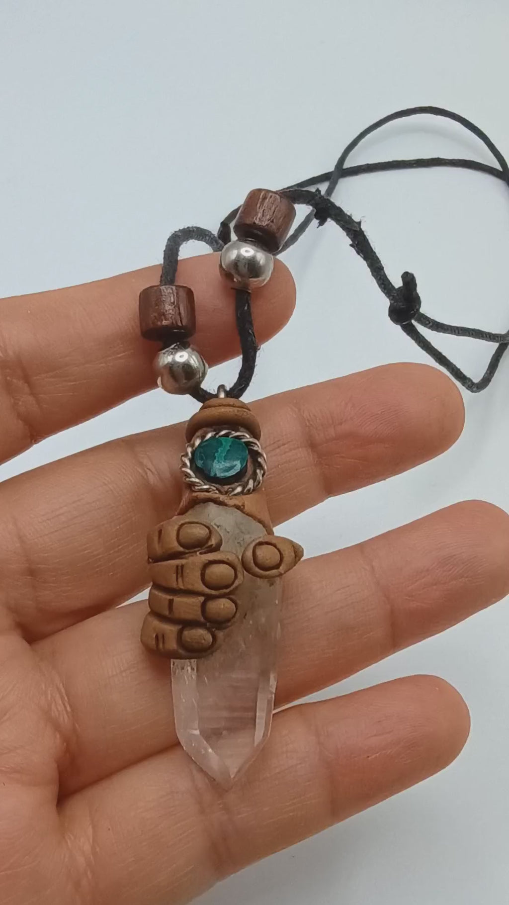 Adjustable Necklace, Hand Shaman, Natural Stone Quartz Crystal Spiritual Amulet