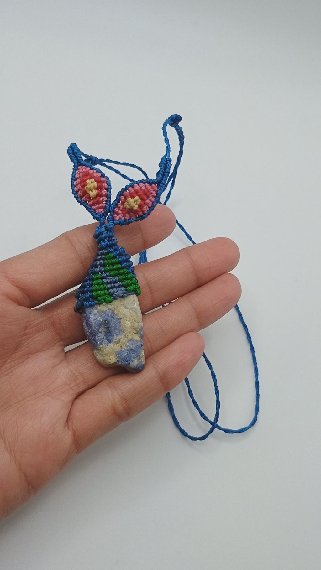 Natural Sodalite Macrame Necklace, Hand-Woven Spiritual Amulet