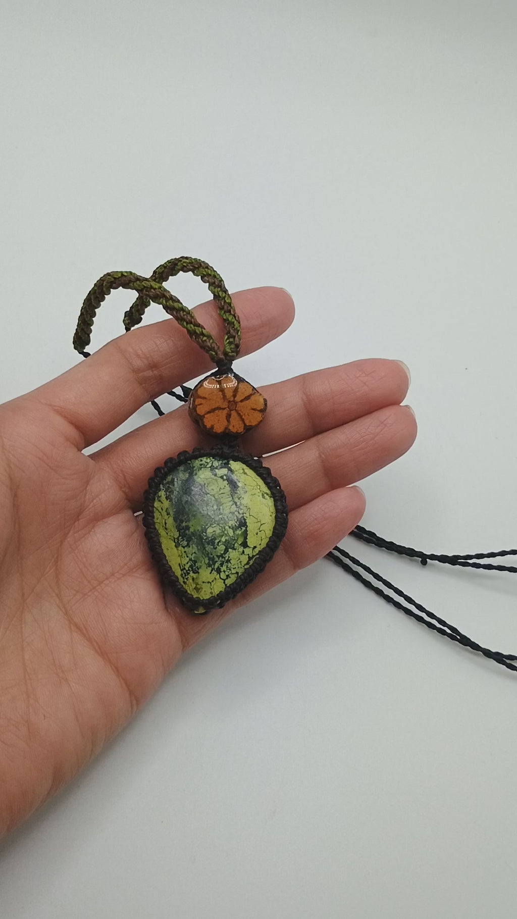 Natural Serpentine Necklace Woven Macrame Green Stone Healing Stone