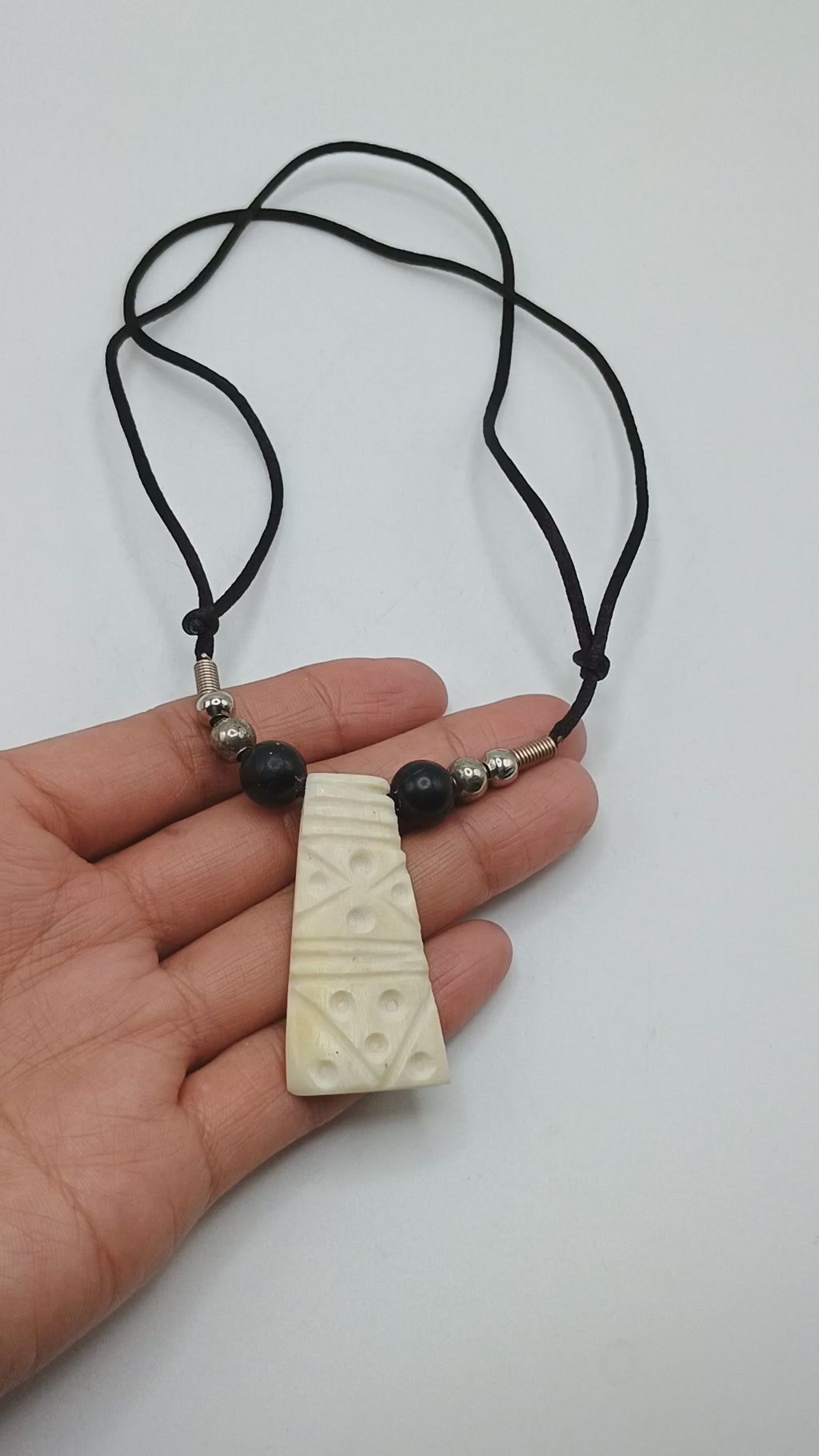 Handmade Macrame Pendant Necklace with Carved Bone