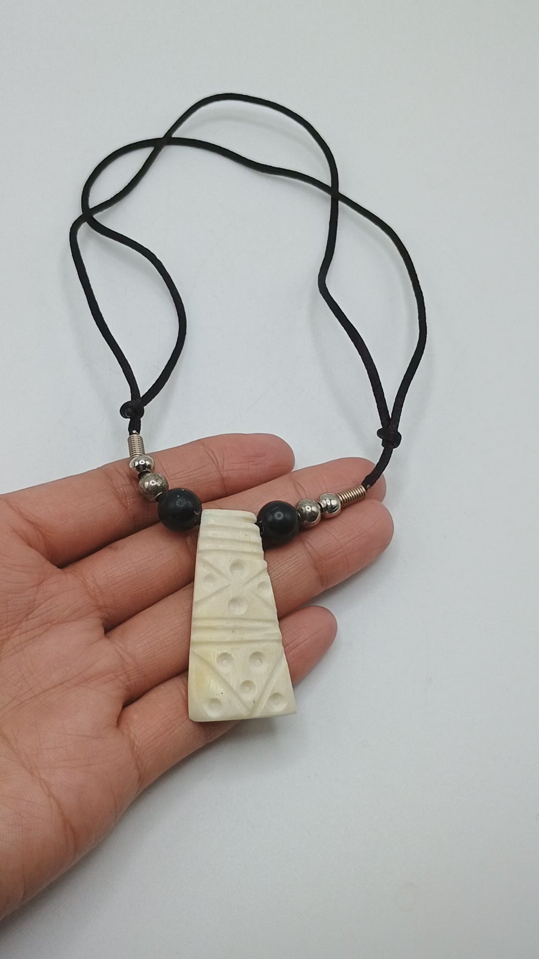 Handmade Macrame Pendant Necklace with Carved Bone