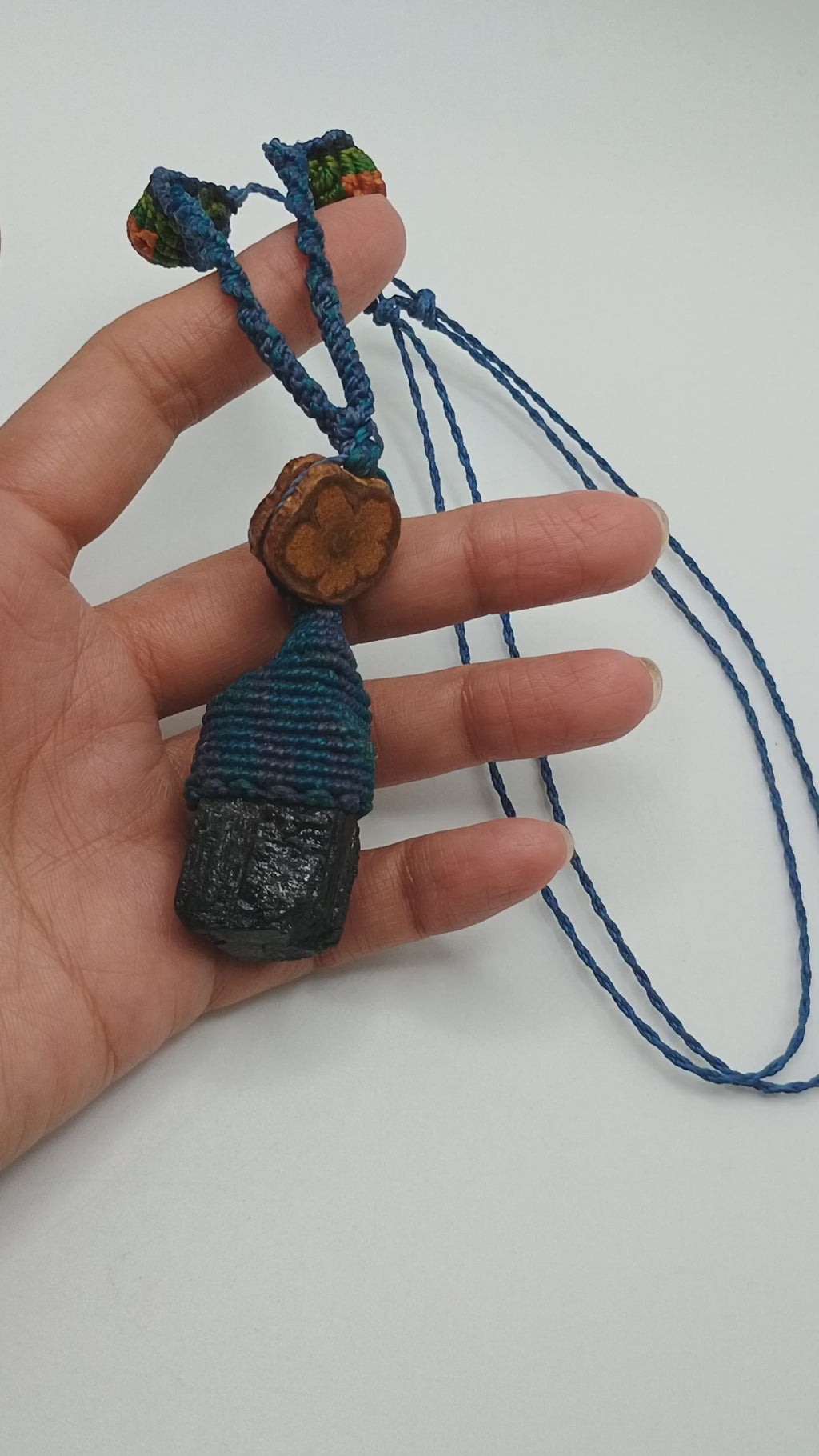Black Onyx Macrame Necklace Handmade Natural Protective Stone Amulet of Strength
