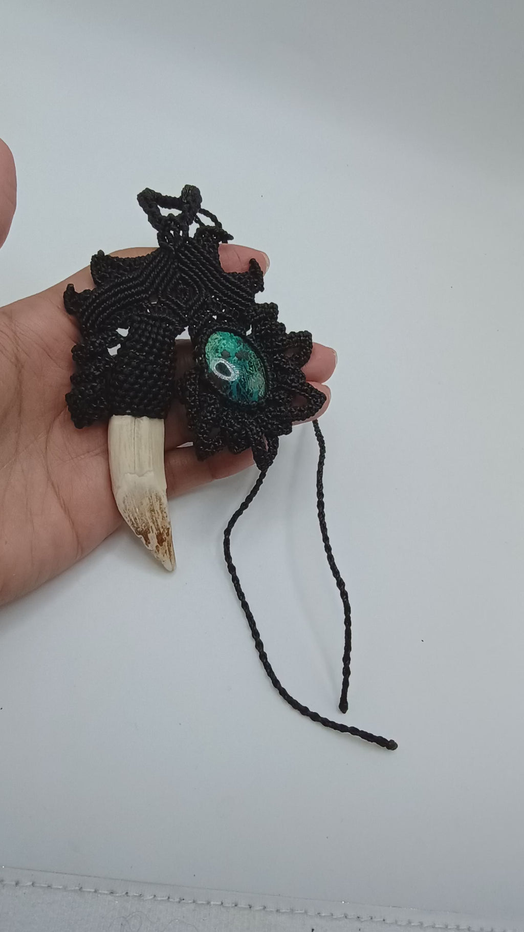 Handmade Macrame Necklace with Dandelion, Seaweed, and Natural Stone