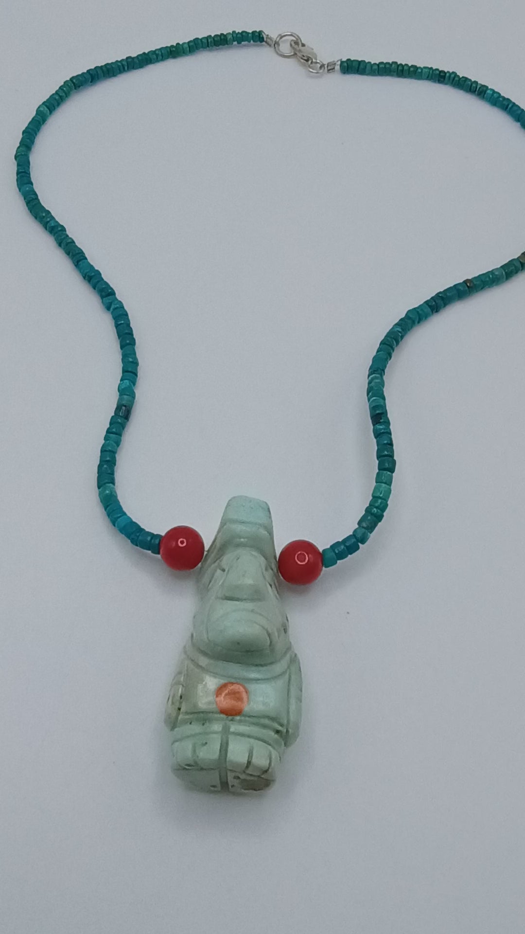 Hand-carved Ancestral Idol Necklace with Natural Stone Beads and Pre-Incan Culture