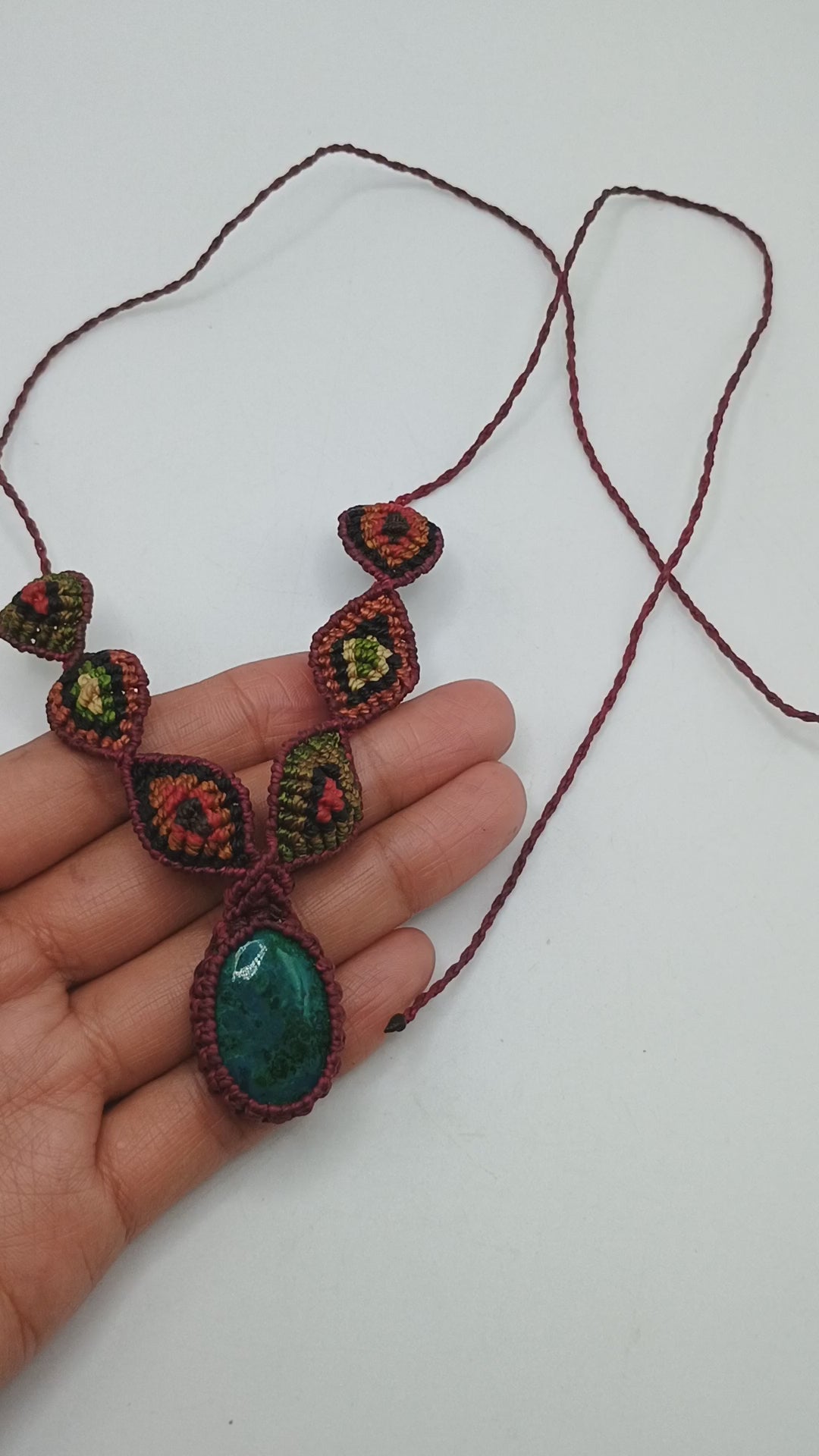 Handmade Macrame Necklace with Natural Turquoise and Chrysocolla Stone