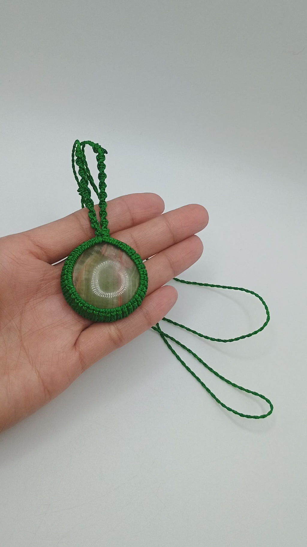 Handmade Macrame Necklace with Natural Green Stone