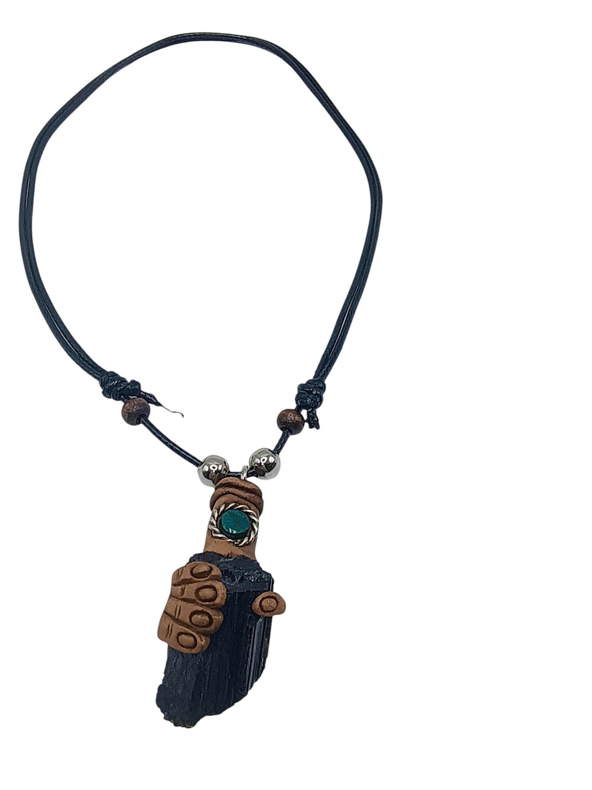 Handmade Black Onyx Necklace, Power Hand Shaman Pendant