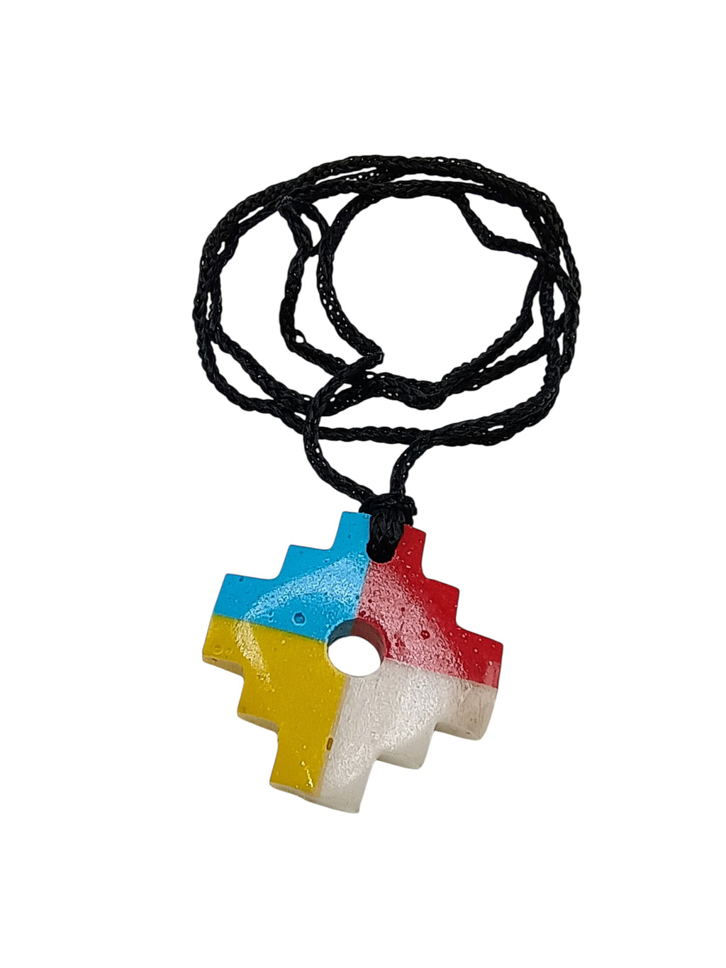 Handmade Inca Chakana Necklace, Andean Cross Pendant with Natural Stone