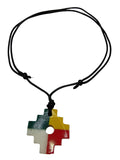 Handmade Inca Chakana Necklace, Andean Cross Pendant with Natural Stone