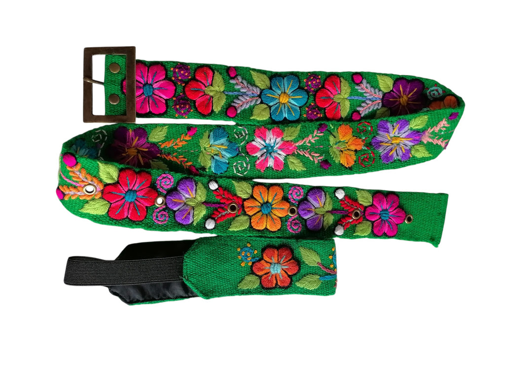 Handmade Floral Embroidered Belt and Headband Set - Peruvian Craftsmanship