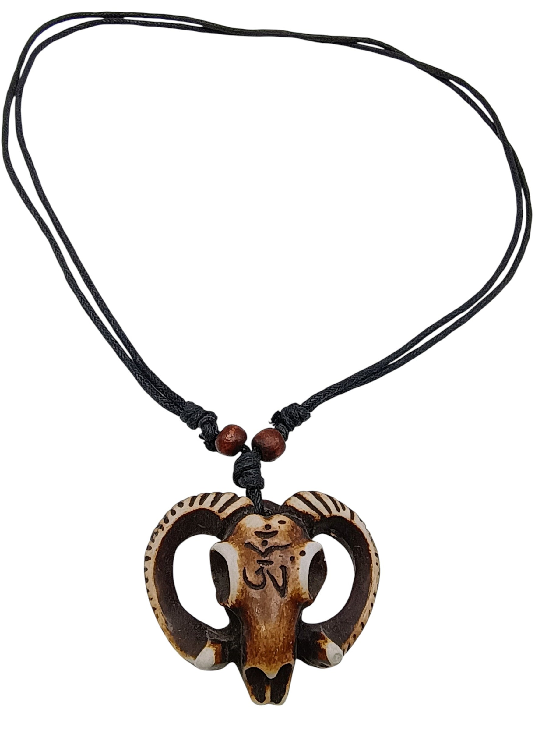 Handmade Ceramic Goat Skull Pendant Macrame Necklace Peruvian Craft