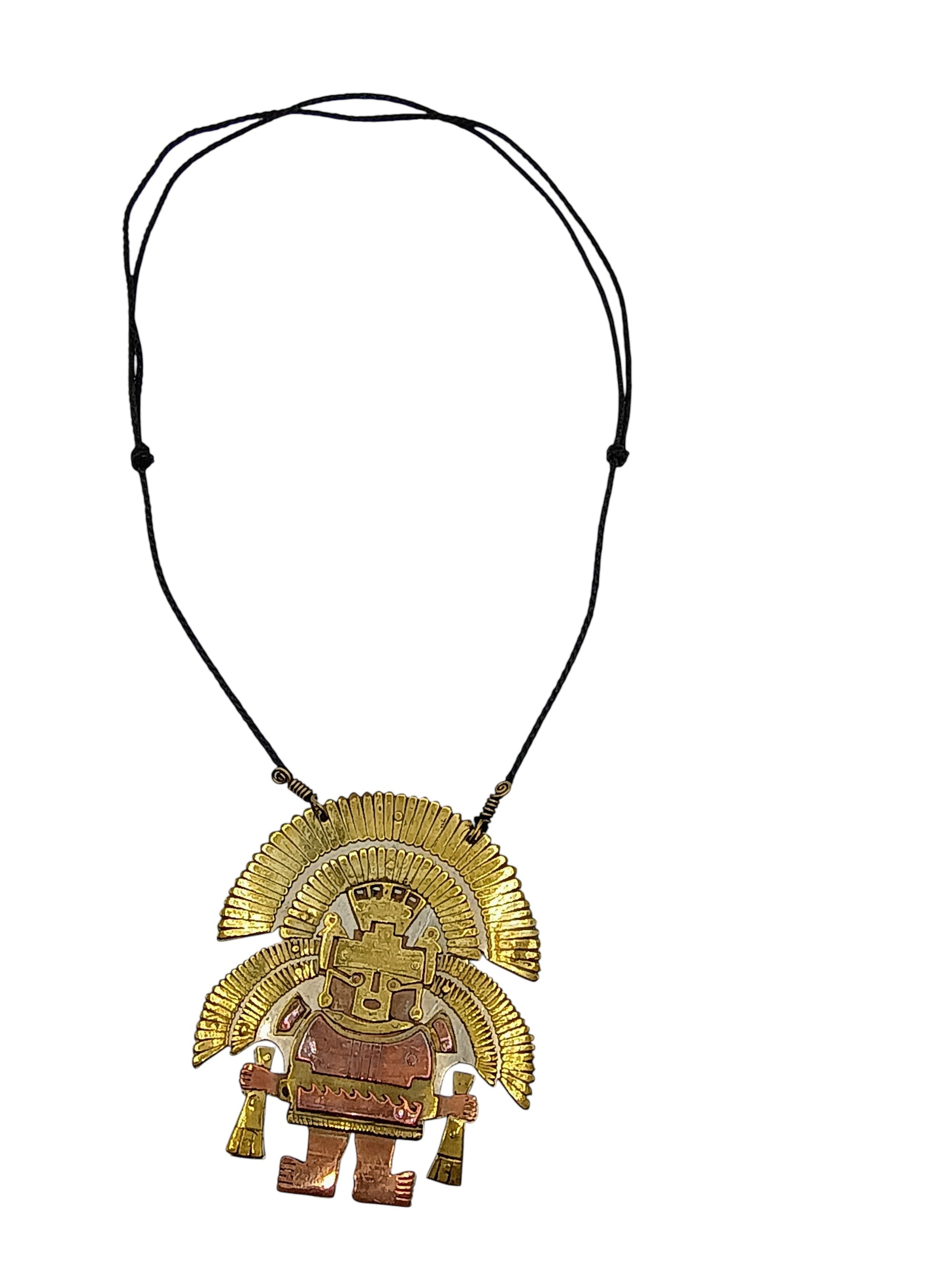 Handmade Pre-Columbian Warrior Pendant in Copper and Bronze