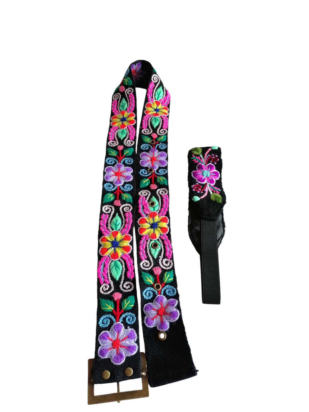 Floral Hand Embroidered Belt Headband Set Handmade Accessory
