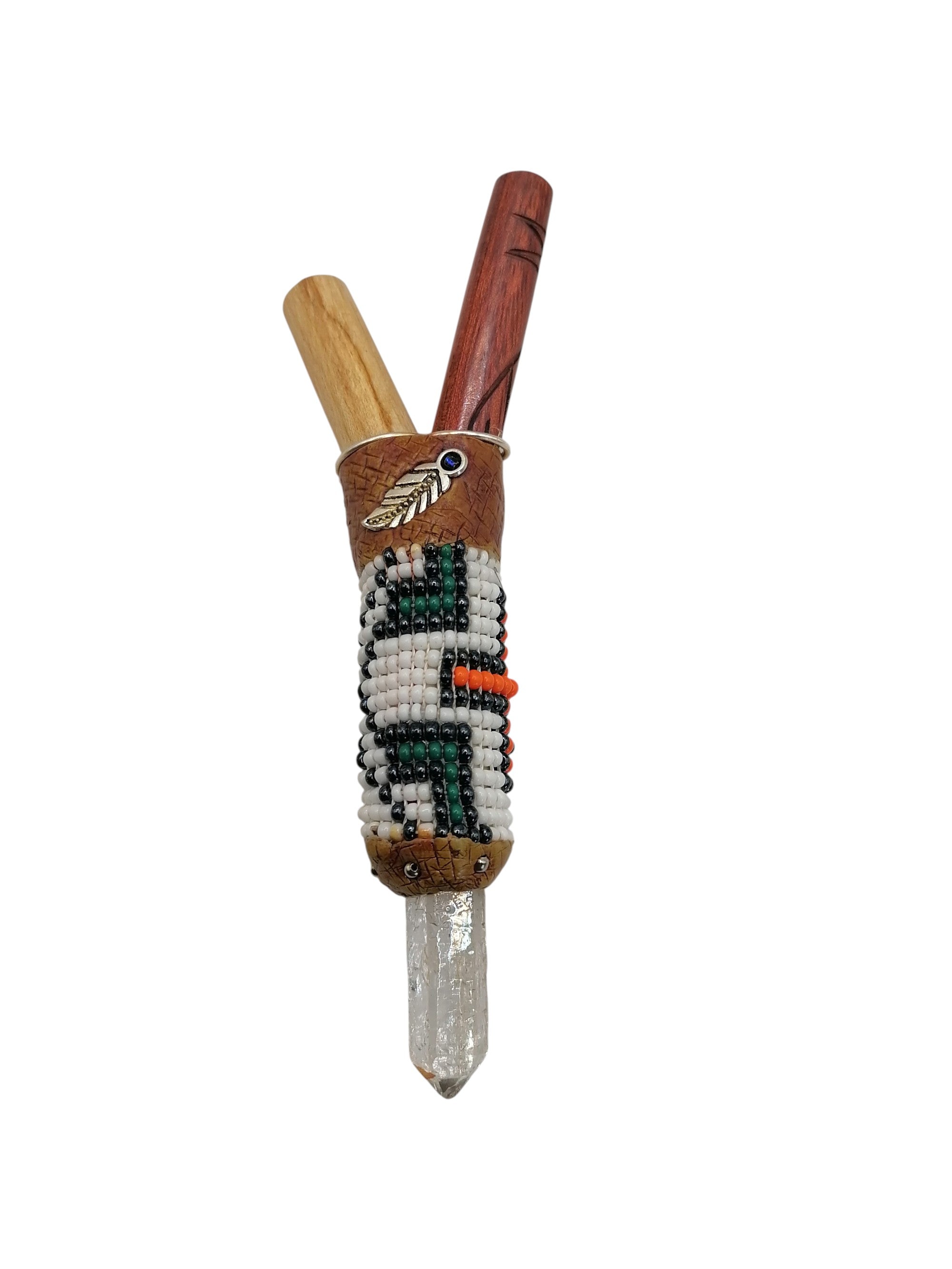 Kuripe Unisex Handmade Chonta Stick Decorated with Multicolored Beads