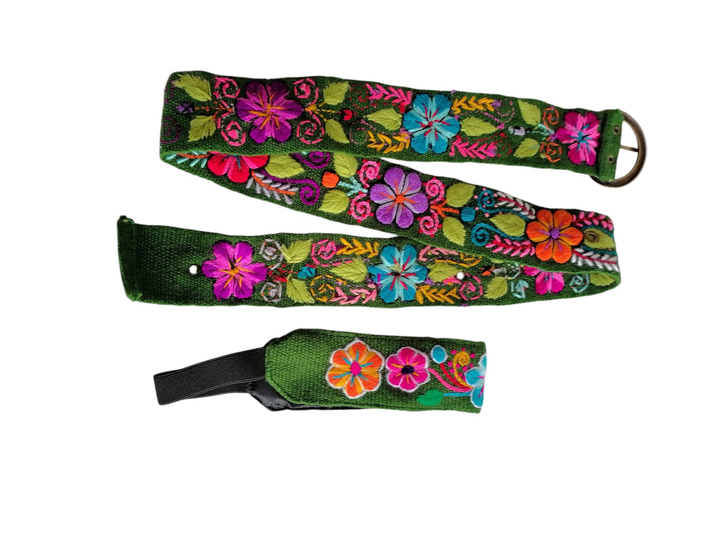 Handmade Floral Embroidered Headband Belt, Multicolored